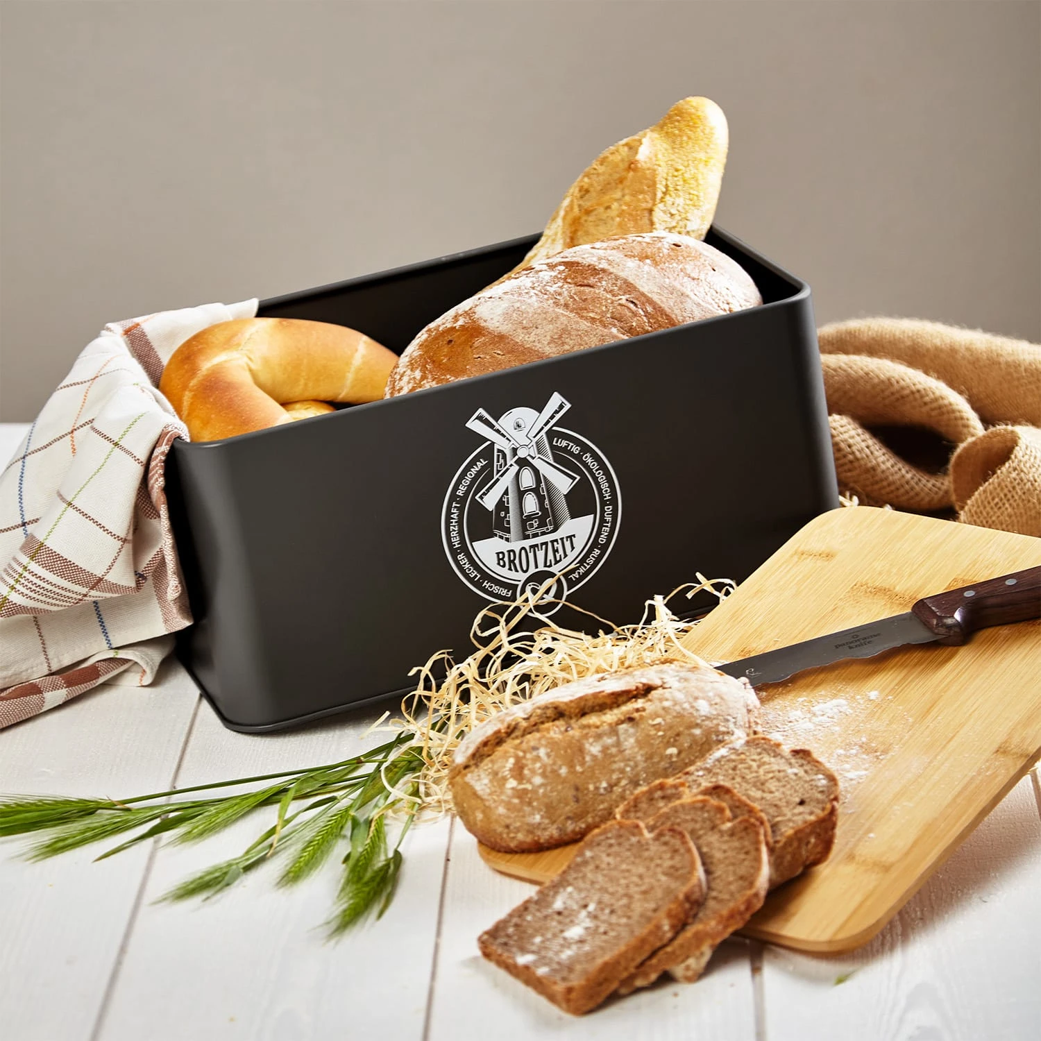 Stigby 2-in-1 Brotkasten Mit Schneidebrett Metallblech Bambus – Bild 2