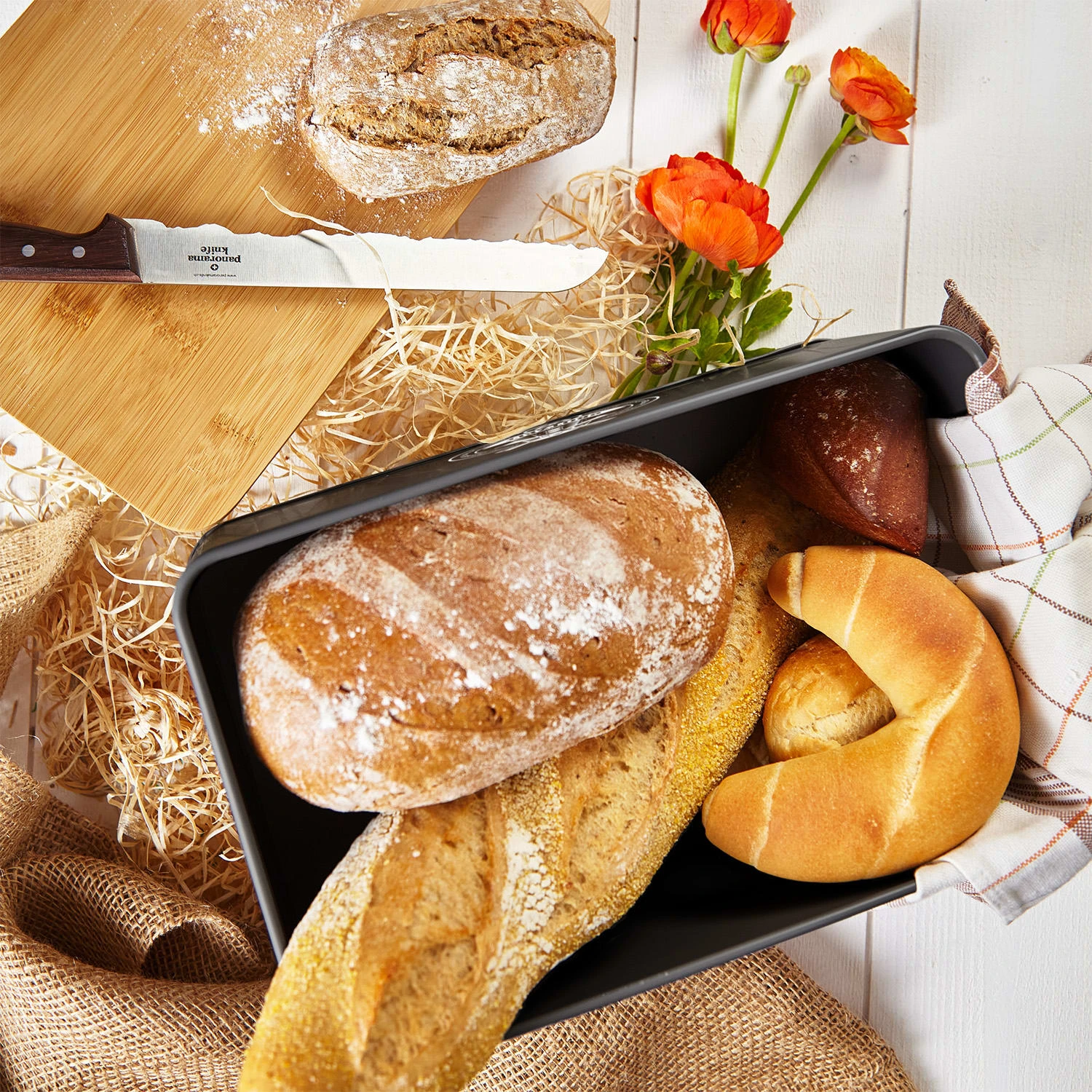 Stigby 2-in-1 Brotkasten Mit Schneidebrett Metallblech Bambus – Bild 5