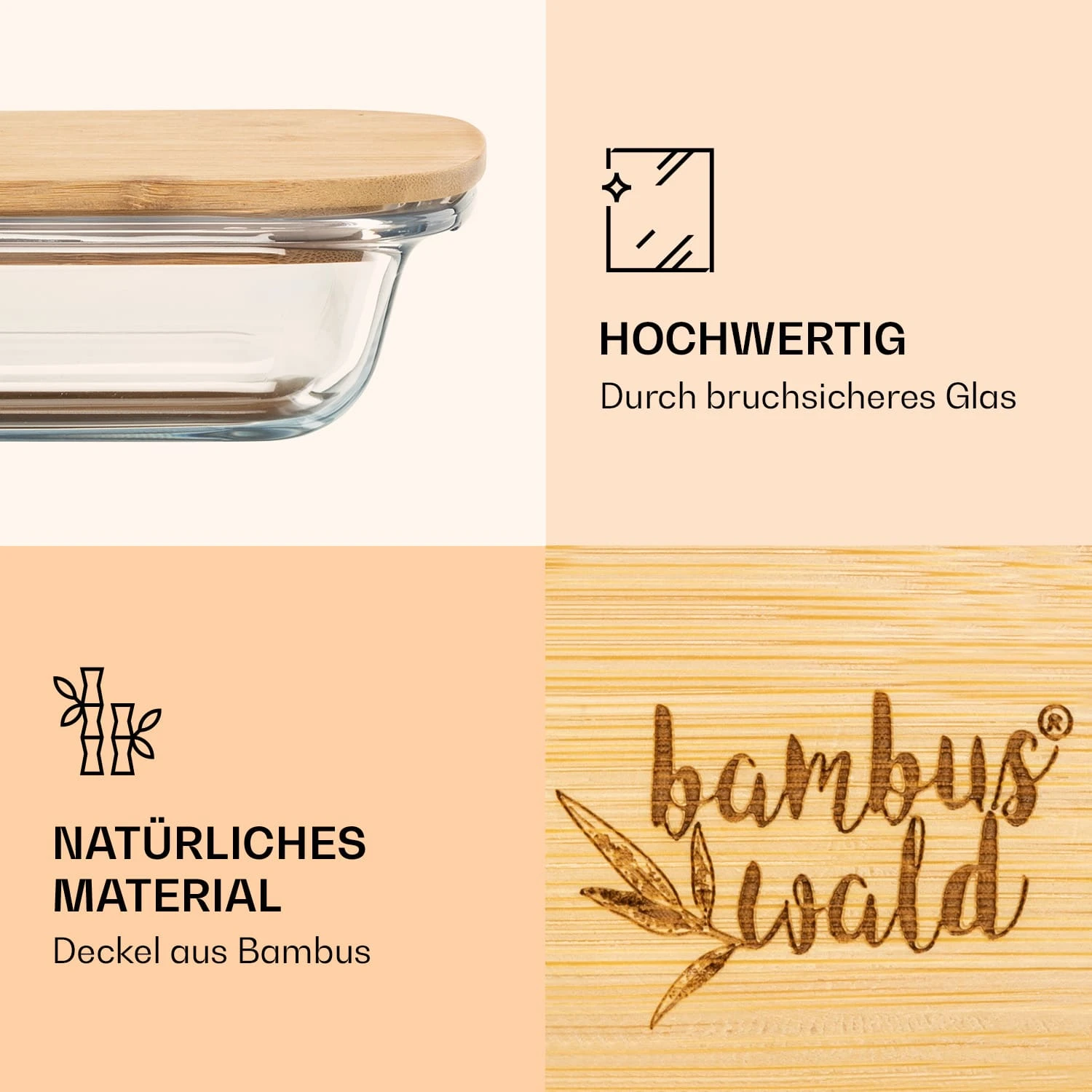 Aufschnittbox Mit Deckel 1,6 Liter 2er Set Glas Bambus Hitzebeständig – Bild 3