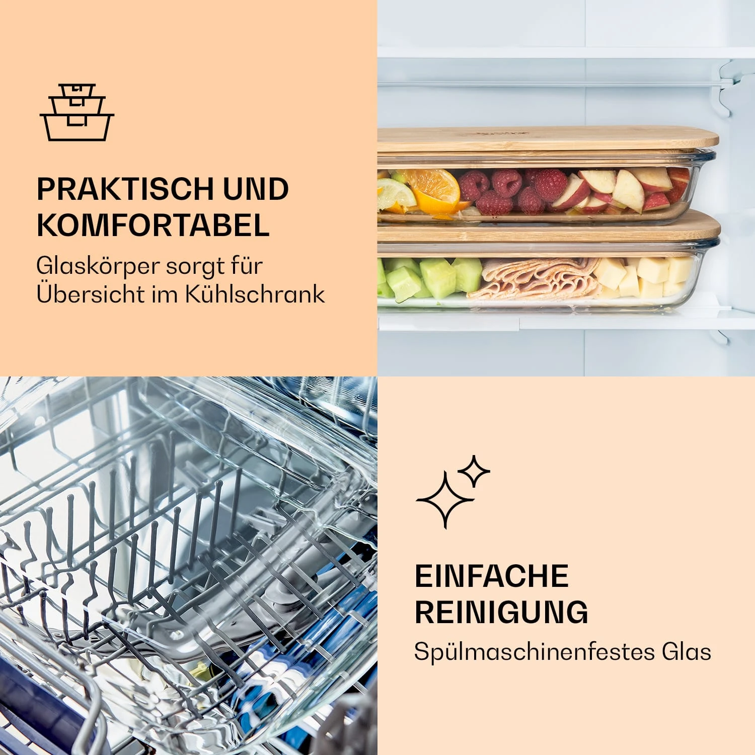 Aufschnittbox Mit Deckel 1,6 Liter 2er Set Glas Bambus Hitzebeständig – Bild 4