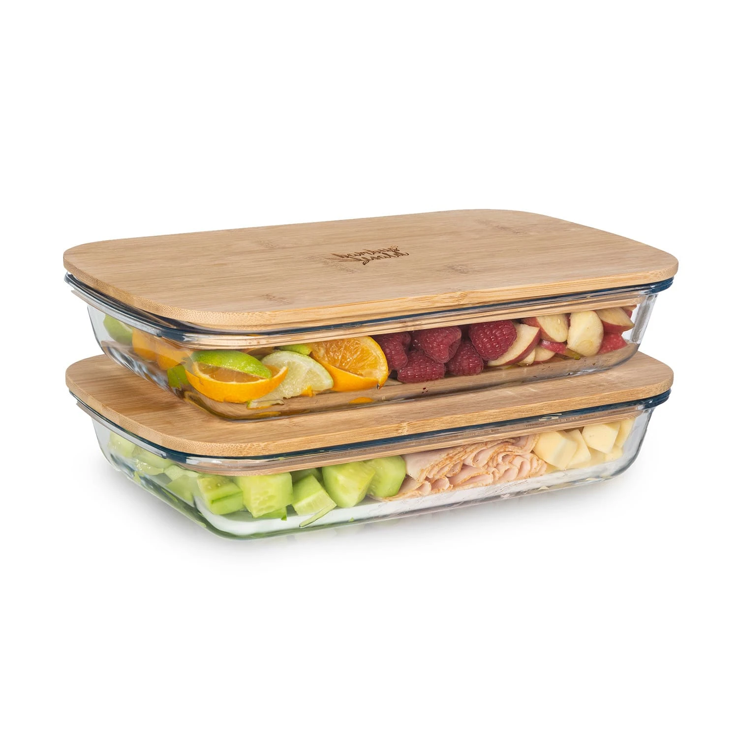 Aufschnittbox Mit Deckel 1,6 Liter 2er Set Glas Bambus Hitzebeständig