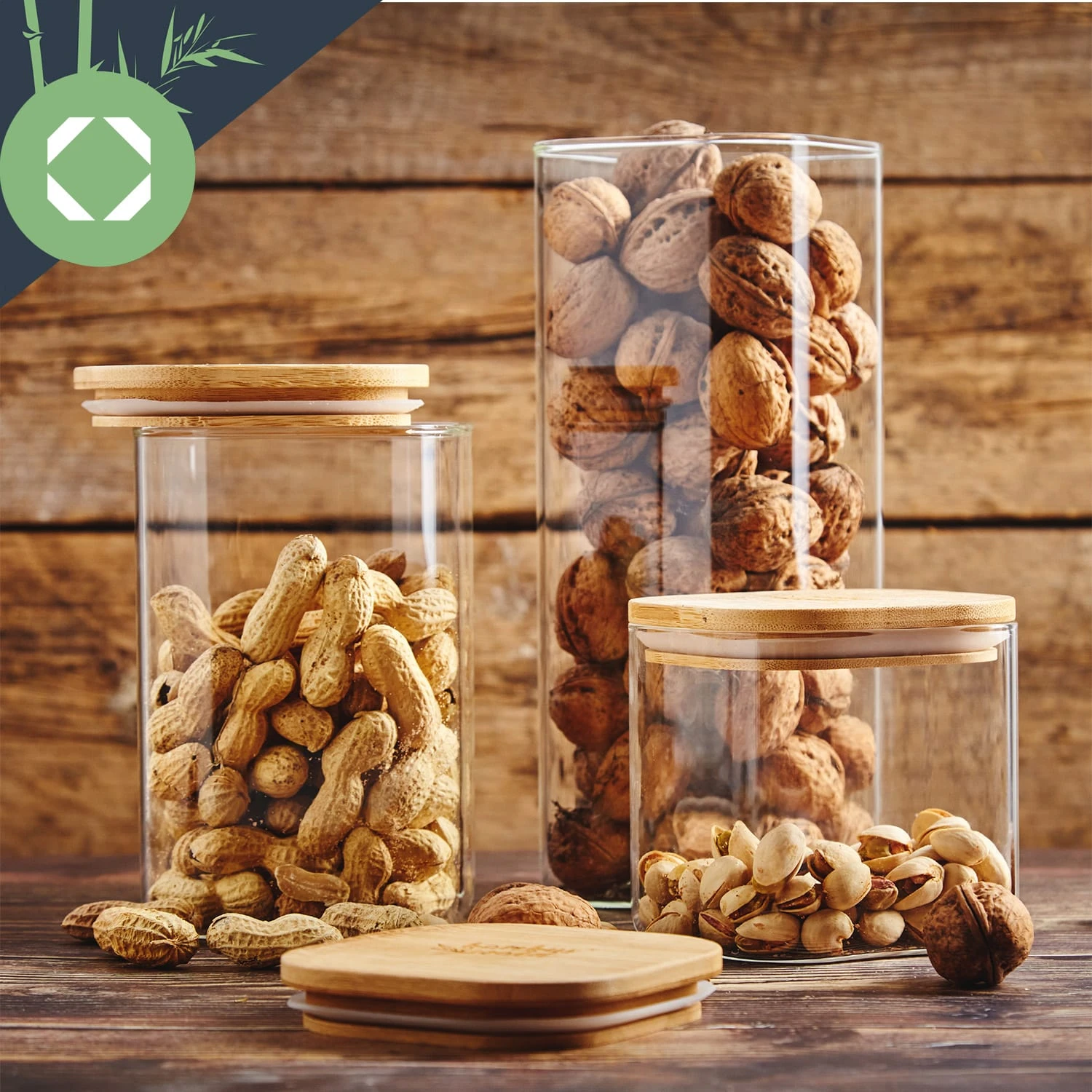 Eckiges Glas Mit Bambusdeckel Luftdicht Mit Silikonring 10x20,5x10 Cm 3x 1500 Ml – Bild 4