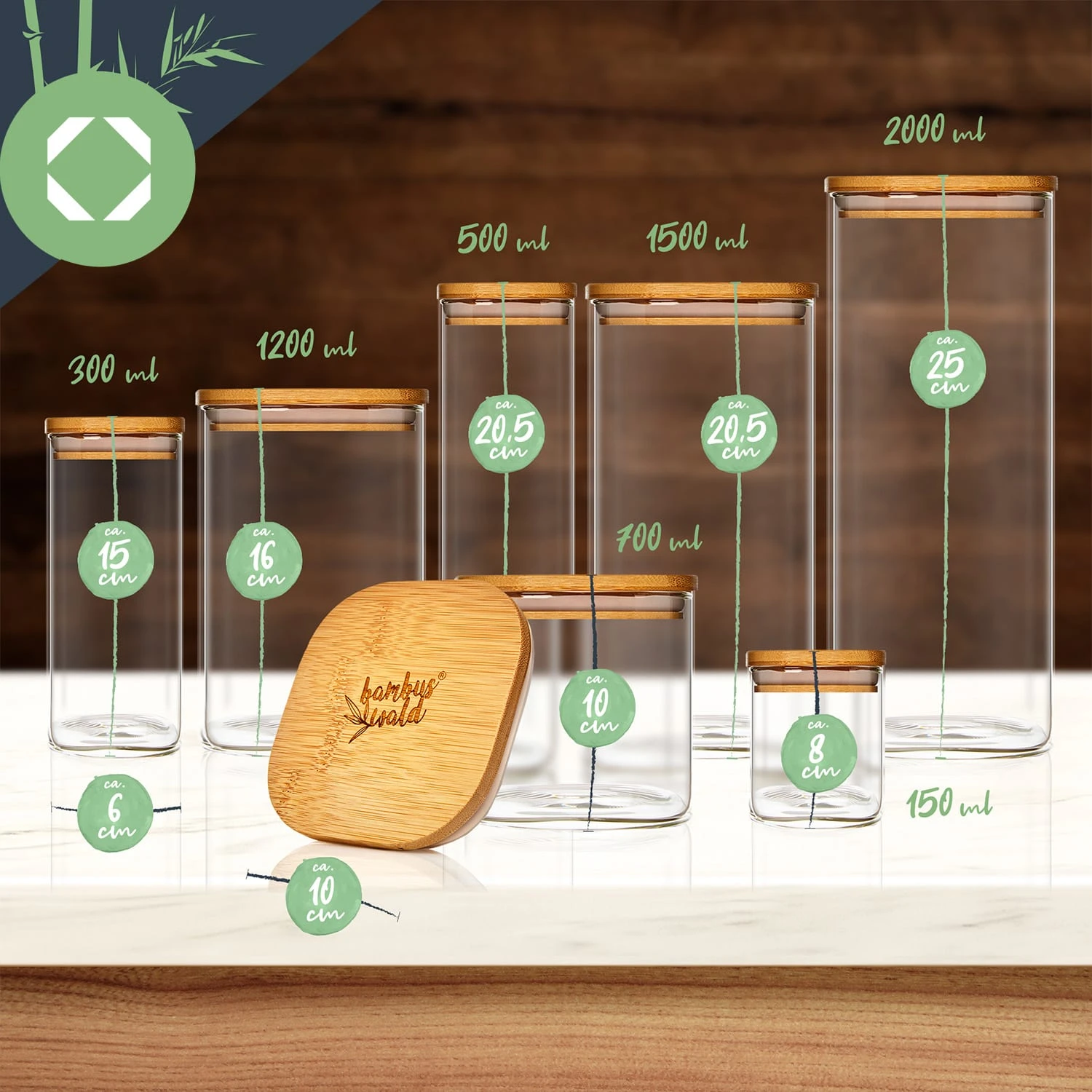 Eckiges Glas Mit Bambusdeckel Luftdicht Mit Silikonring 10x20,5x10 Cm 3x 1500 Ml – Bild 7