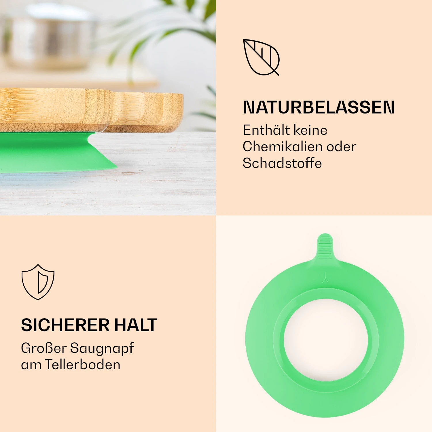 Kindergeschirr Bambusteller & Löffel 250 Ml Inkl. Saugnapf 18 X 18 Cm – Bild 3