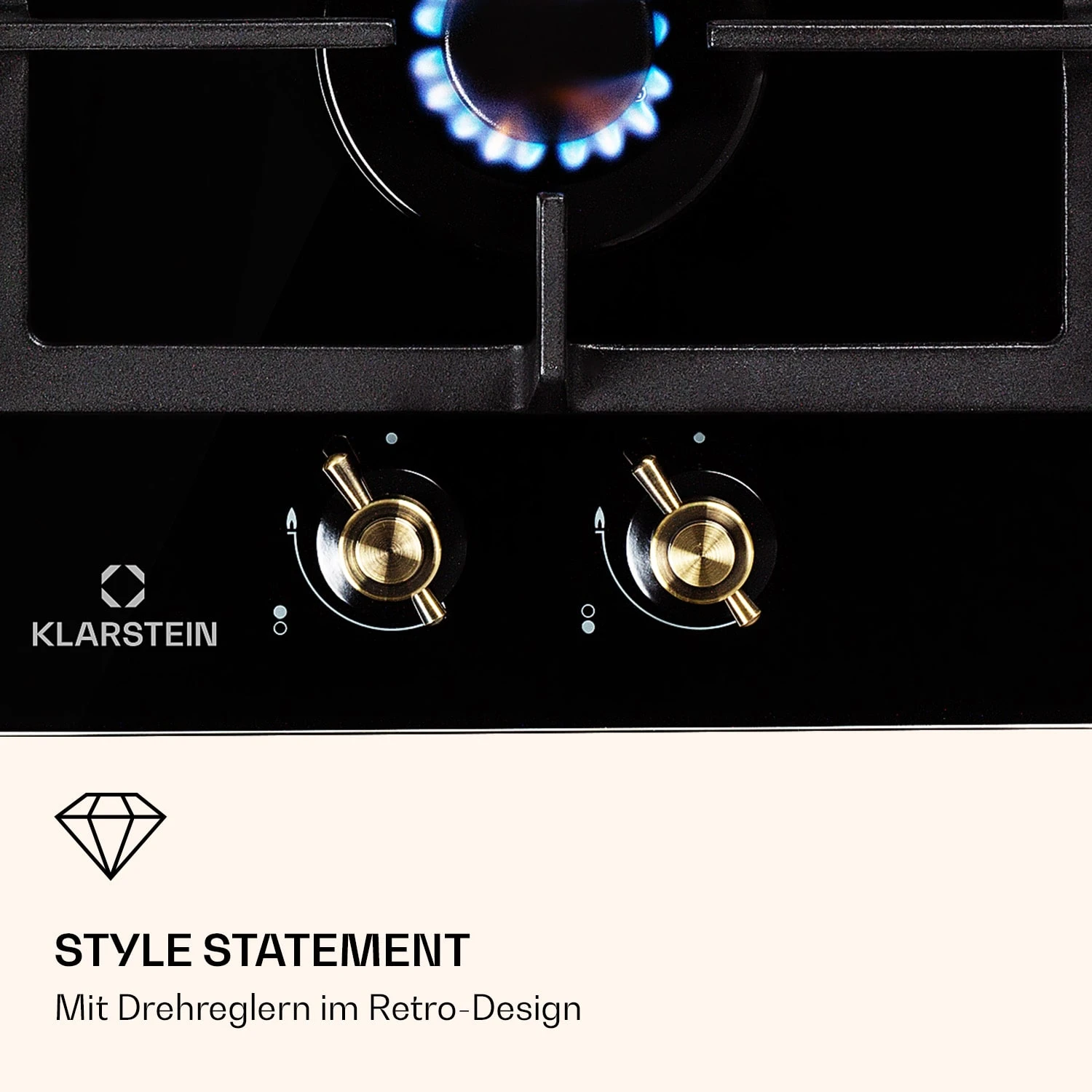 Victoria Domino Gaskochfeld 2-flammig Sabaf-Brenner Glaskeramik Retro-Look – Bild 6