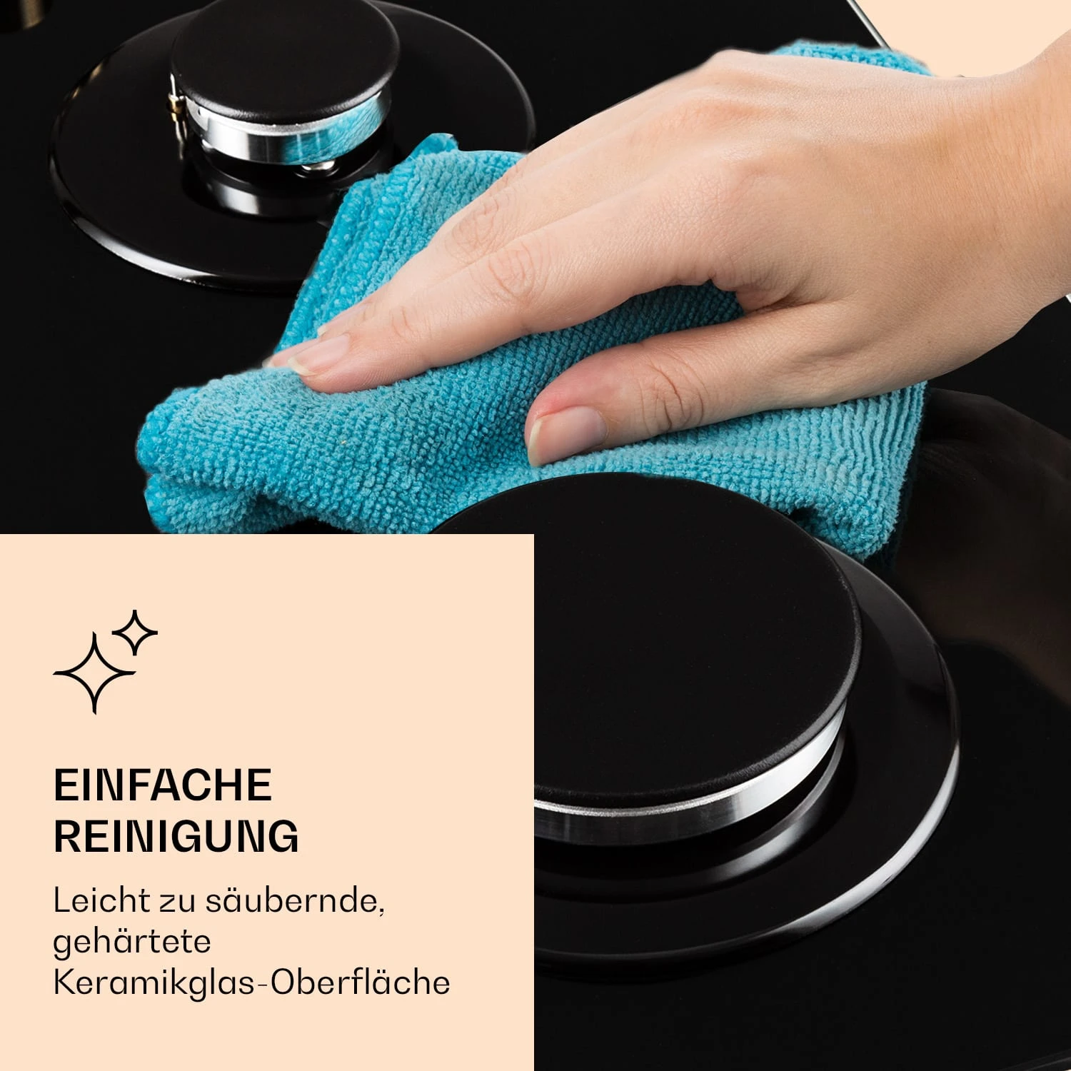 Victoria Domino Gaskochfeld 2-flammig Sabaf-Brenner Glaskeramik Retro-Look – Bild 7