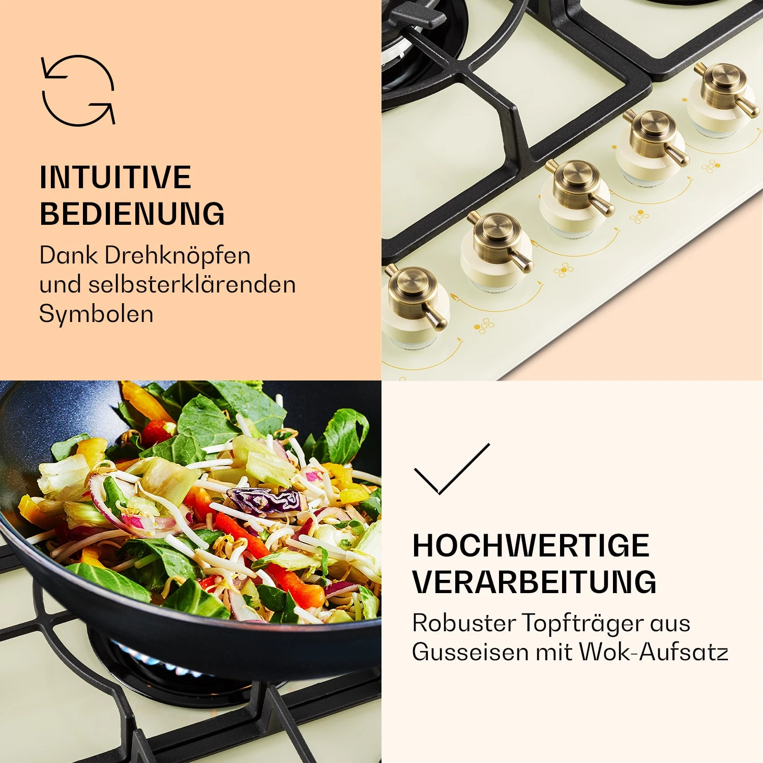 Victoria 5 Gaskochfeld 5-flammig Sabaf-Brenner Glaskeramik Retro-Look – Bild 5