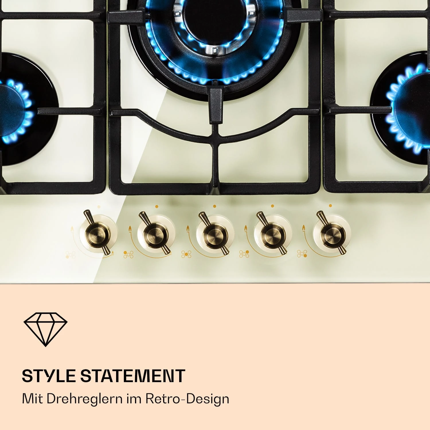 Victoria 5 Gaskochfeld 5-flammig Sabaf-Brenner Glaskeramik Retro-Look – Bild 6