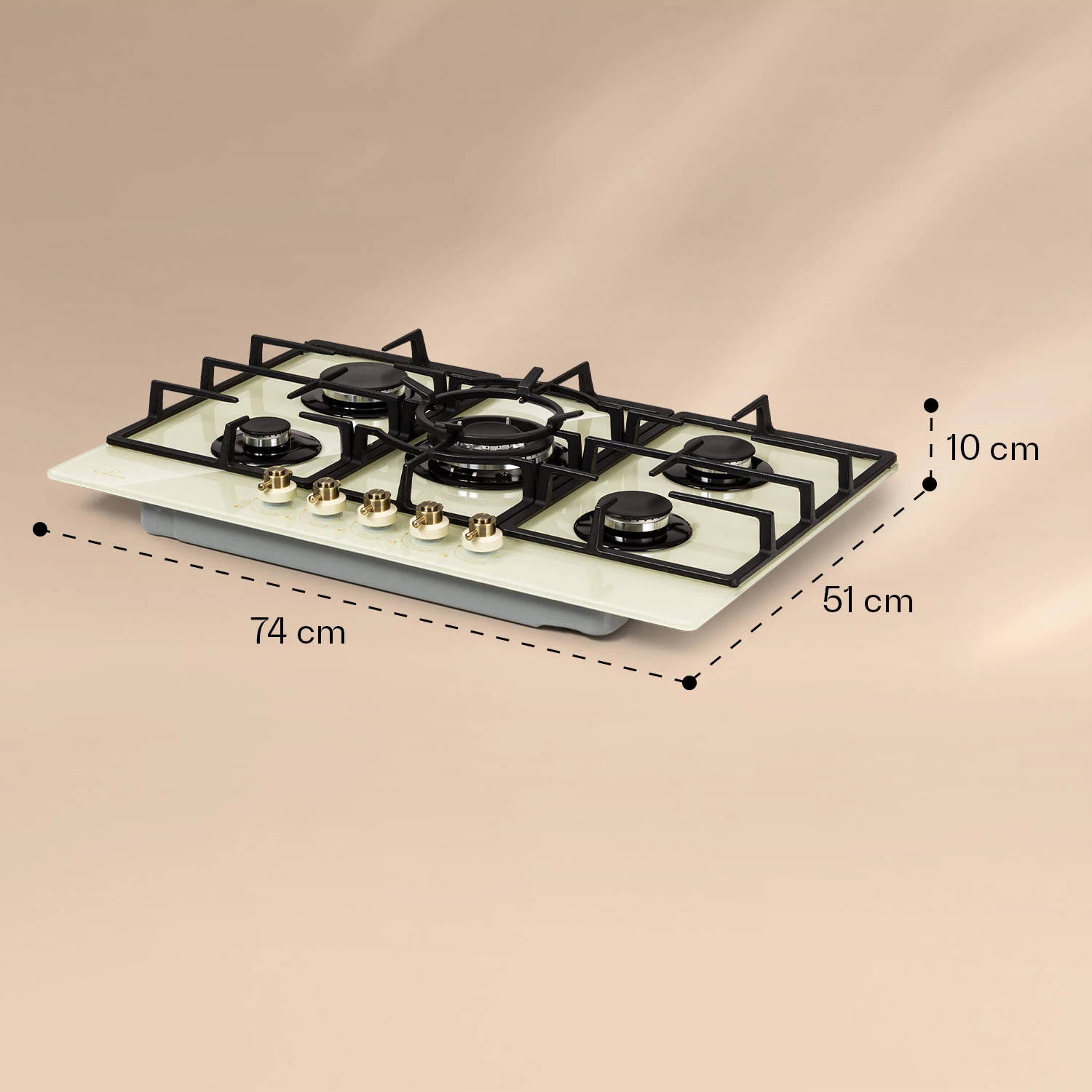 Victoria 5 Gaskochfeld 5-flammig Sabaf-Brenner Glaskeramik Retro-Look – Bild 8