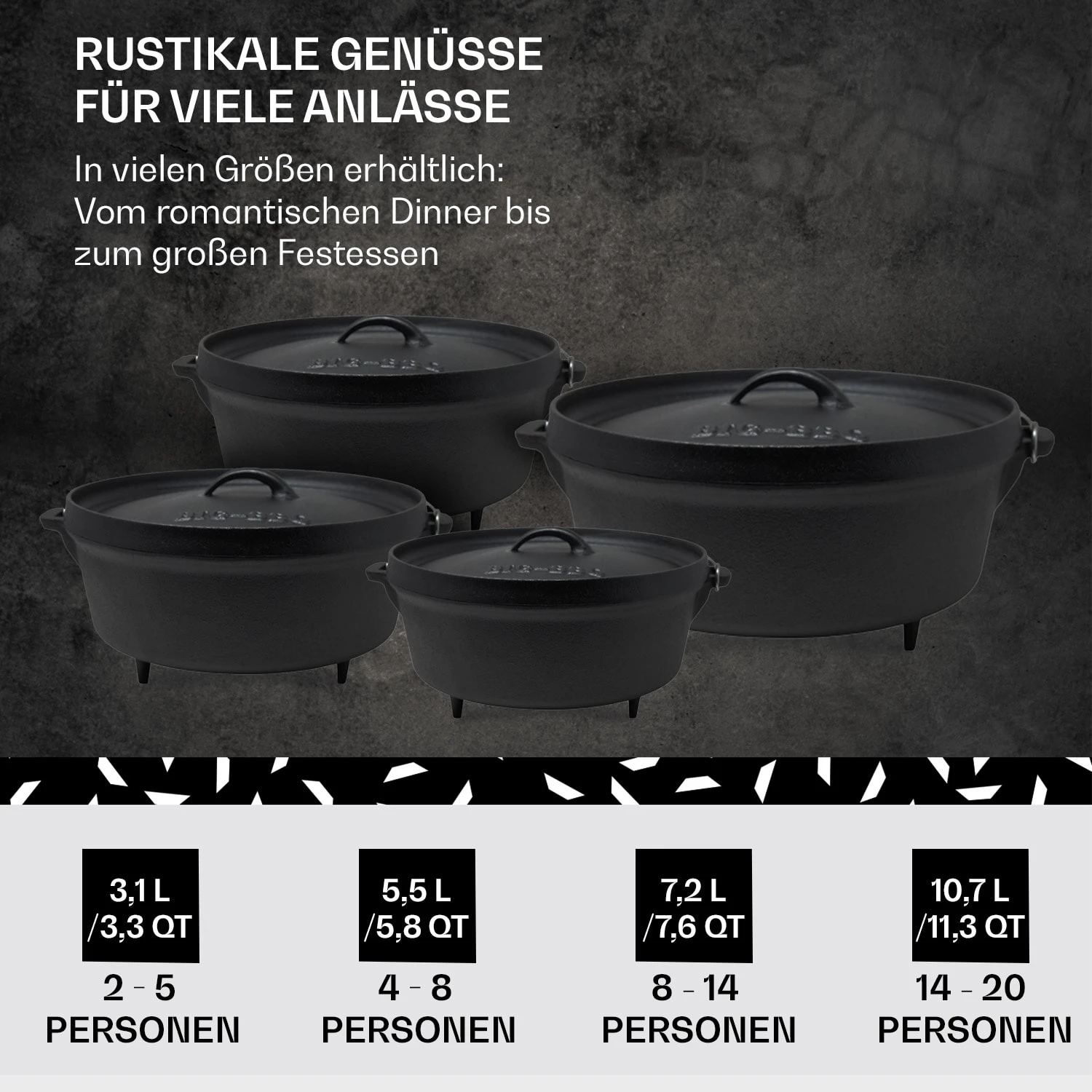 Galloway Dutch Oven 9.0 BBQ-Topf Gusseisen Standfüße Größe L / 9 Qt – Bild 6