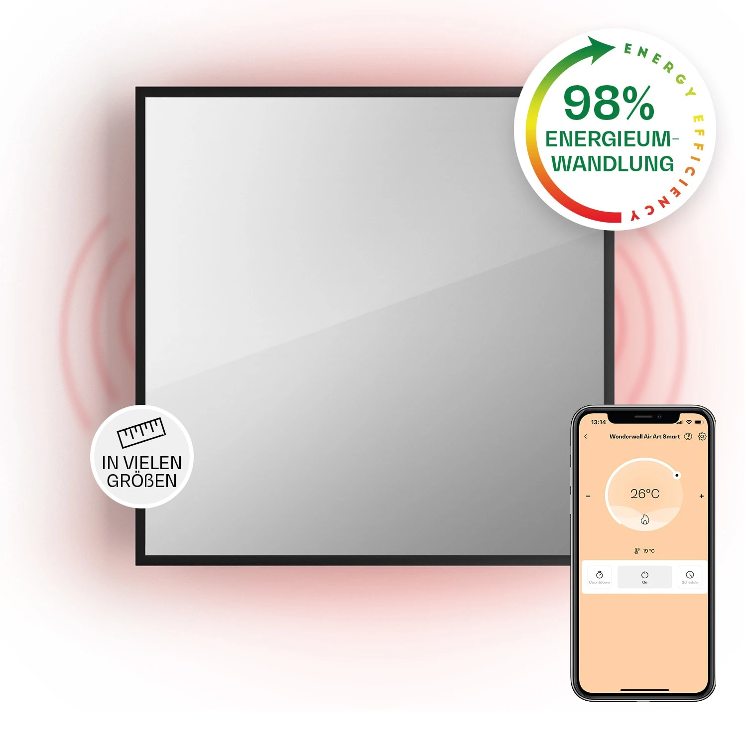 La Palma 500 Smart 2-in-1 Heizgerät Infrarot Konvektor 60x60cm 500W Spiegelfront