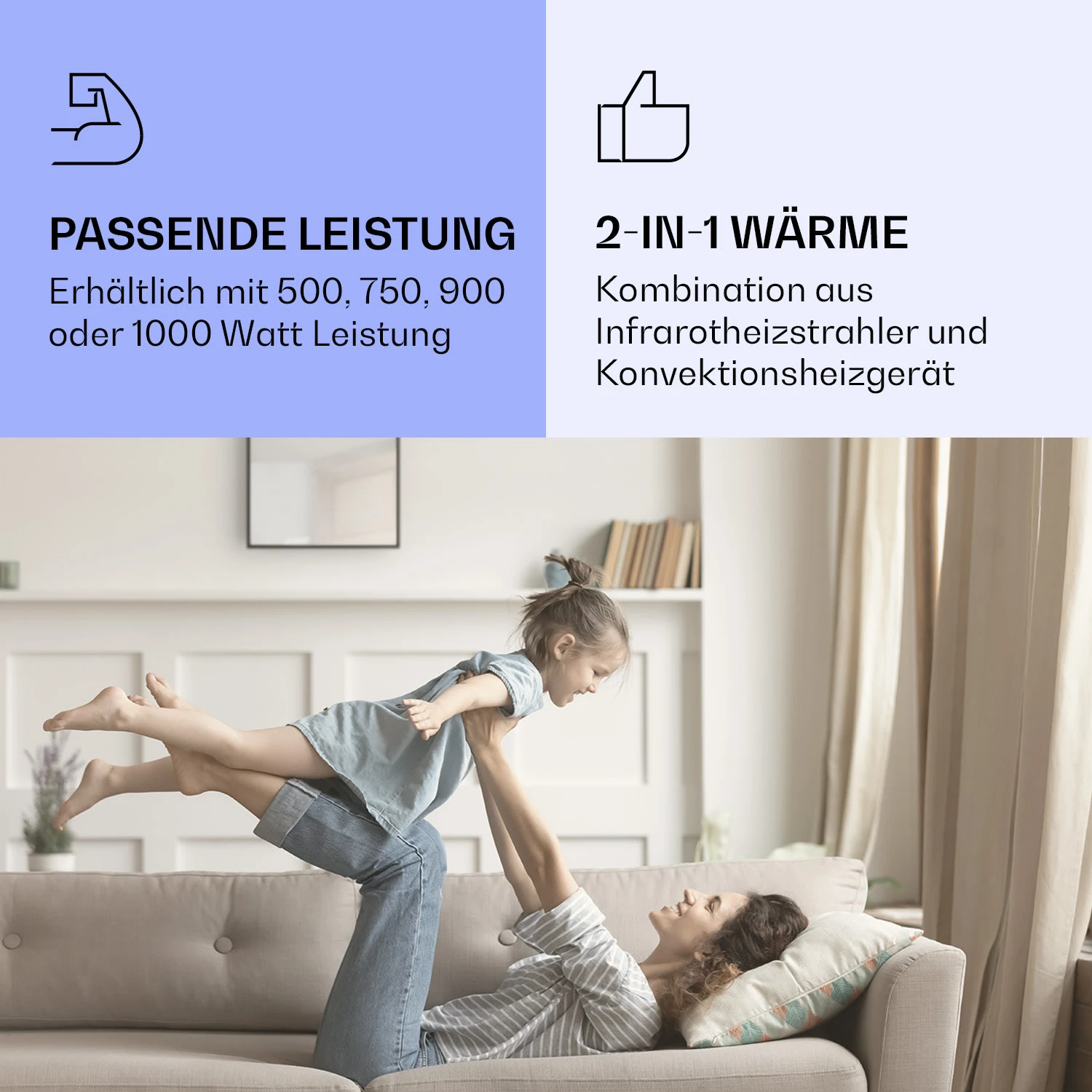 La Palma 500 Smart 2-in-1 Heizgerät Infrarot Konvektor 60x60cm 500W Spiegelfront – Bild 4