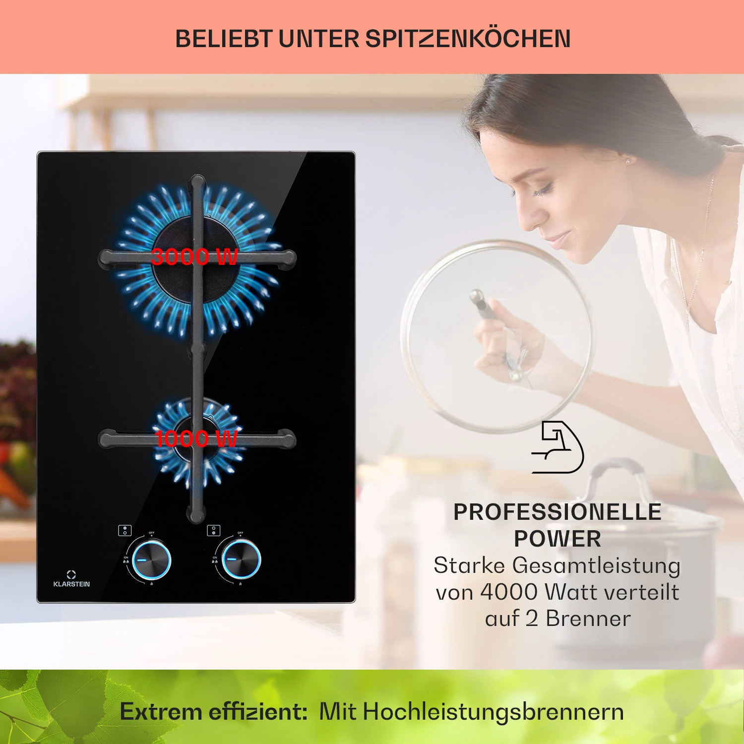 Illuminosa Domino Gaskochfeld 2-flammig Sabaf-Brenner Glaskeramik – Bild 3