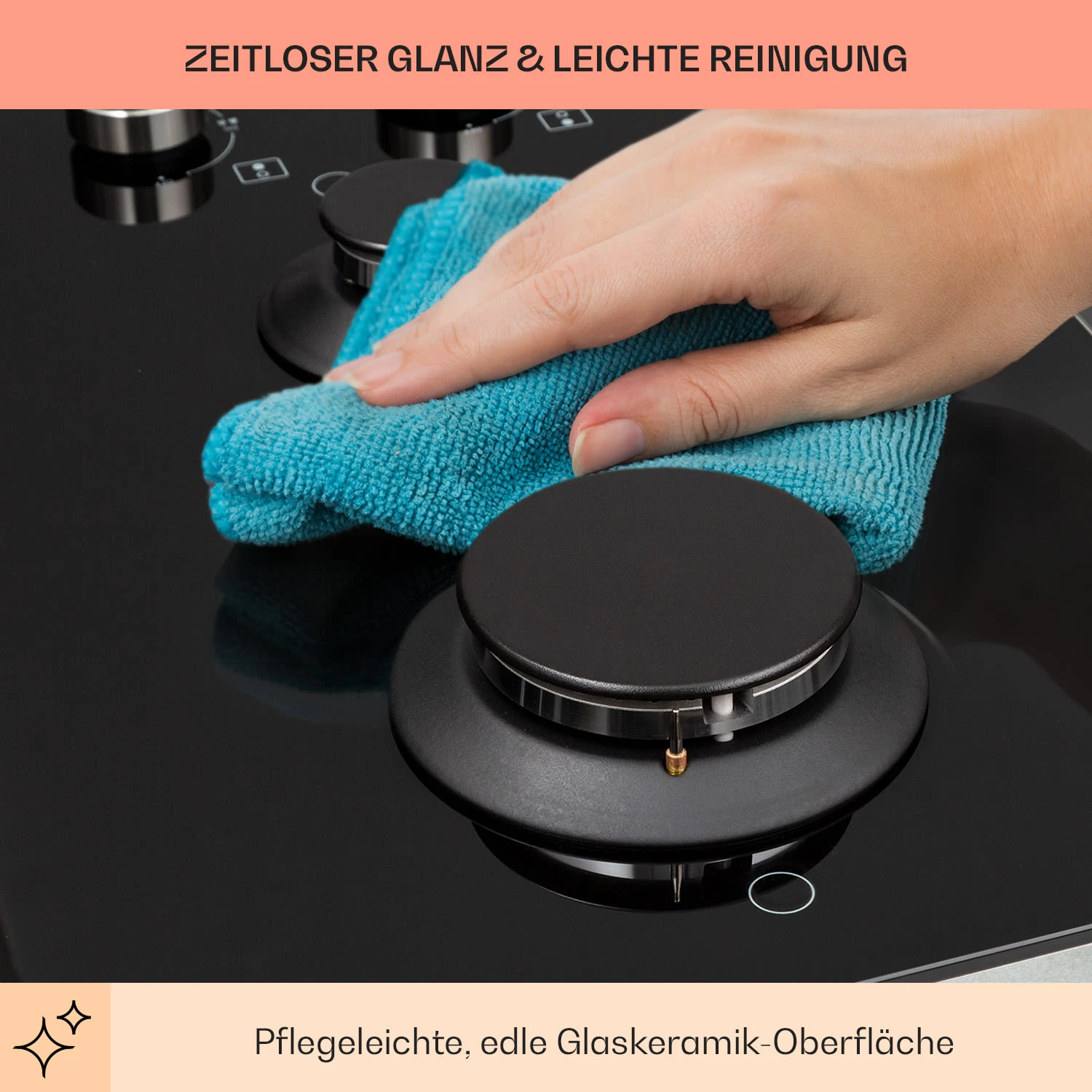 Illuminosa Domino Gaskochfeld 2-flammig Sabaf-Brenner Glaskeramik – Bild 7