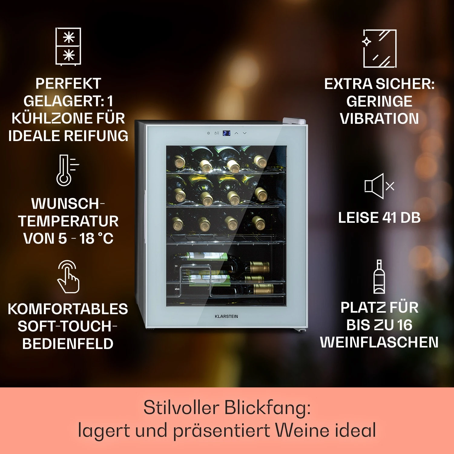 Shiraz 16 Quartz Weinkühlschrank 42l Touch-Bedienfeld 160 W 5-18 °C – Bild 2