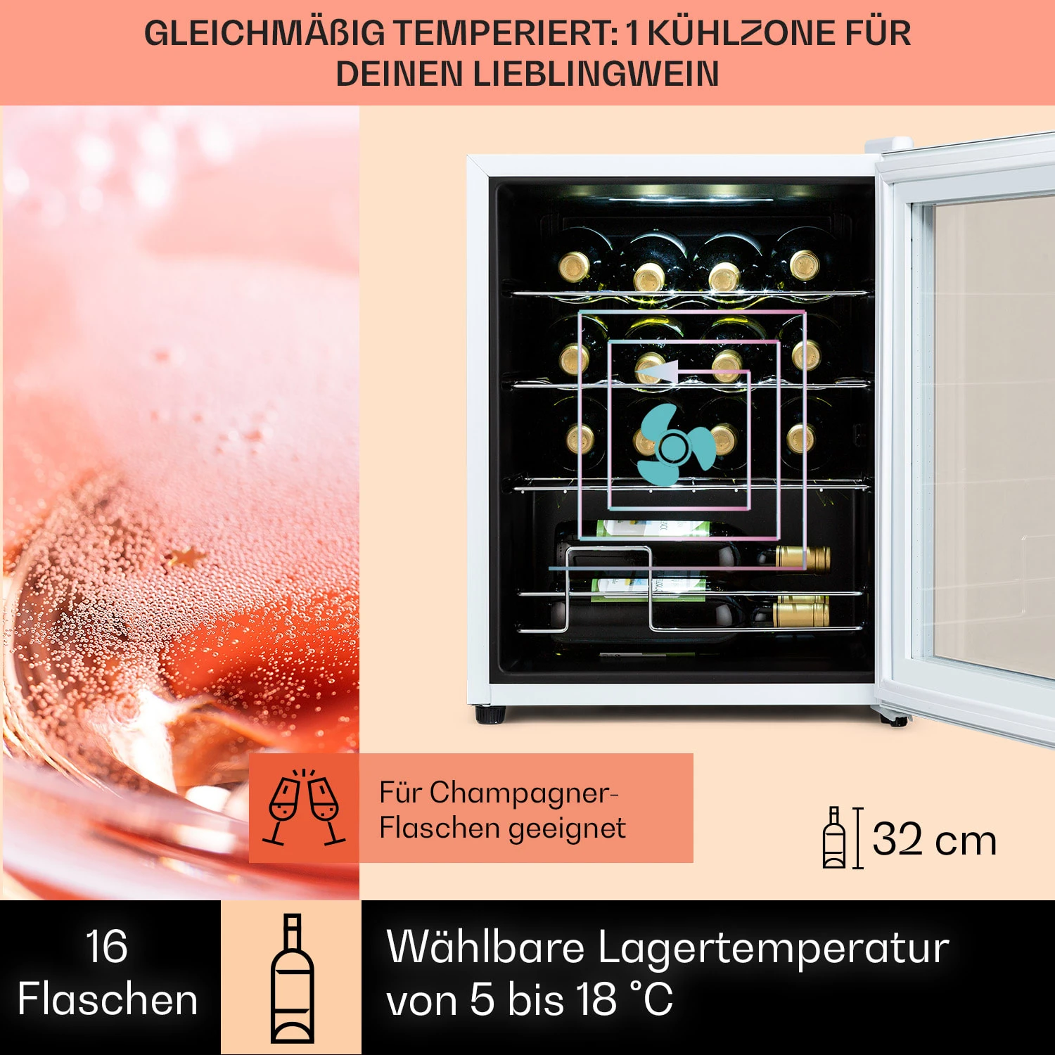 Shiraz 16 Quartz Weinkühlschrank 42l Touch-Bedienfeld 160 W 5-18 °C – Bild 3