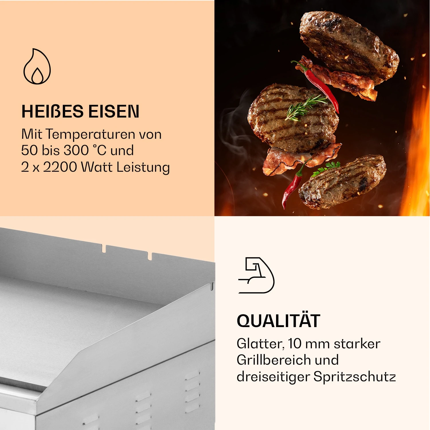 Grillmeile 4400 Elektrogrill Plancha 2x2200W Grillplatte Edelstahl – Bild 5