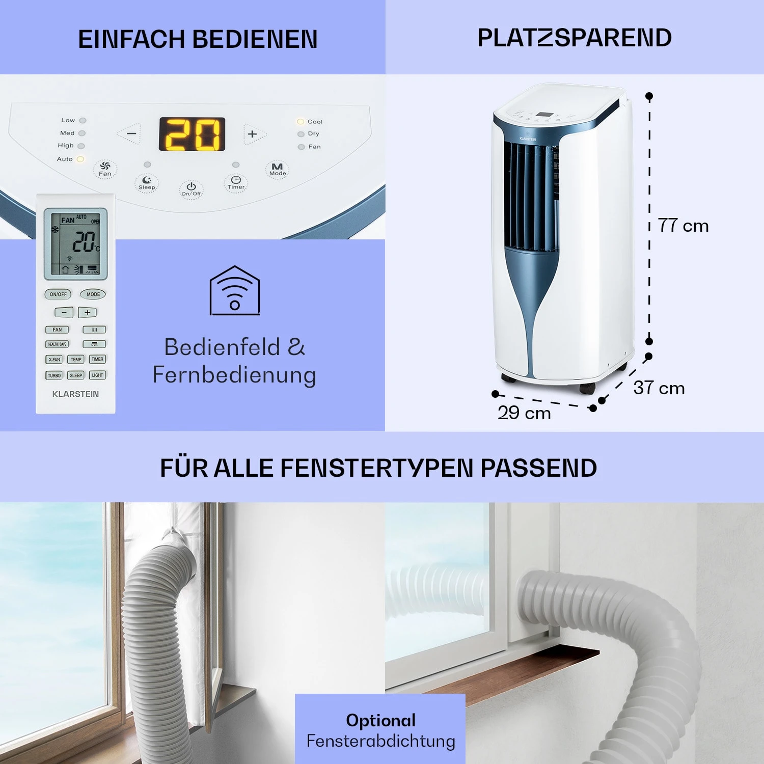 New Breeze 9 Mobile Klimaanlage 4-in-1 9.000 BTU / 2,6 KW EEK A Bodenrollen Timer – Bild 6