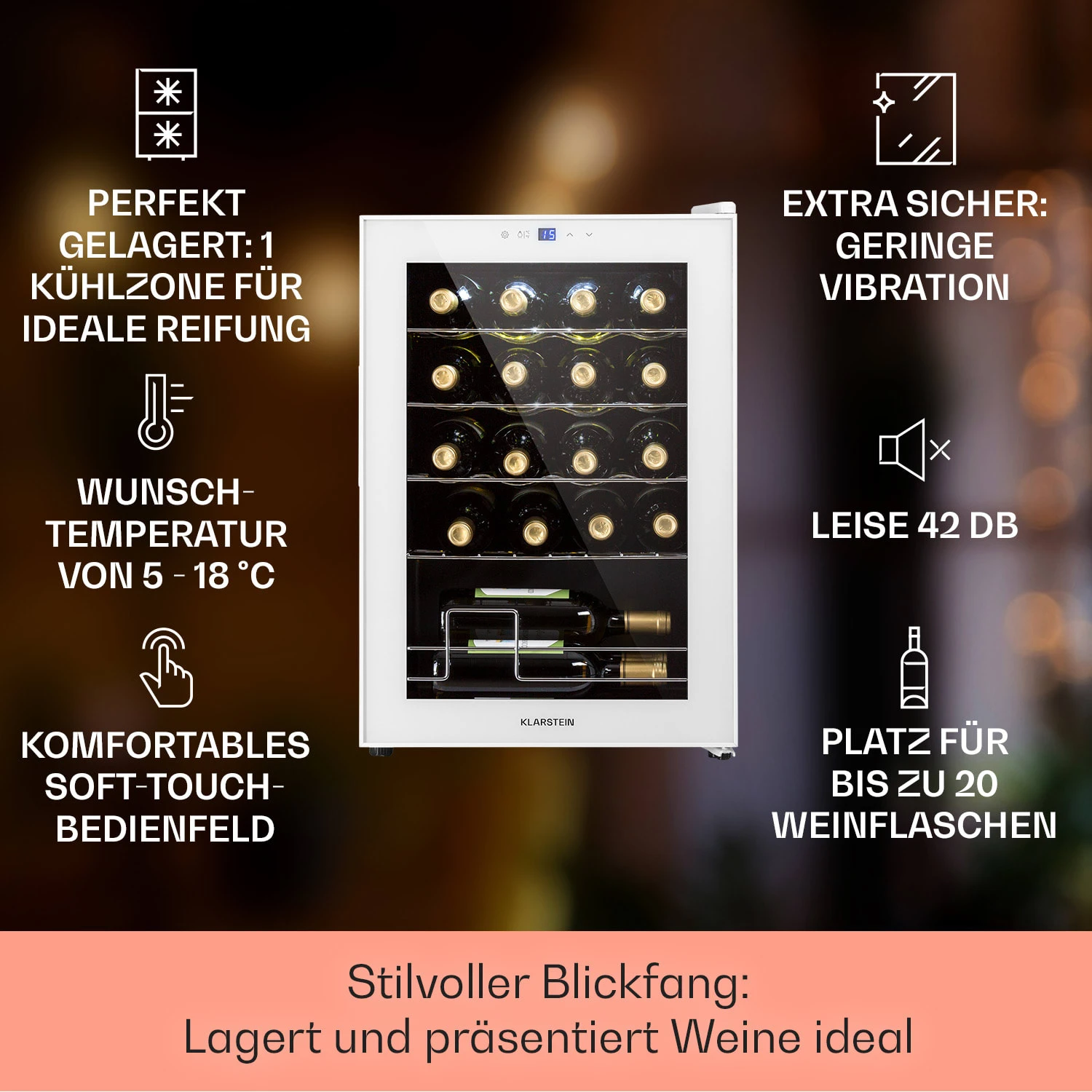 Shiraz 20 Uno Weinkühlschrank 53l 20Fl Touch-Bedienfeld 5-18°C – Bild 2