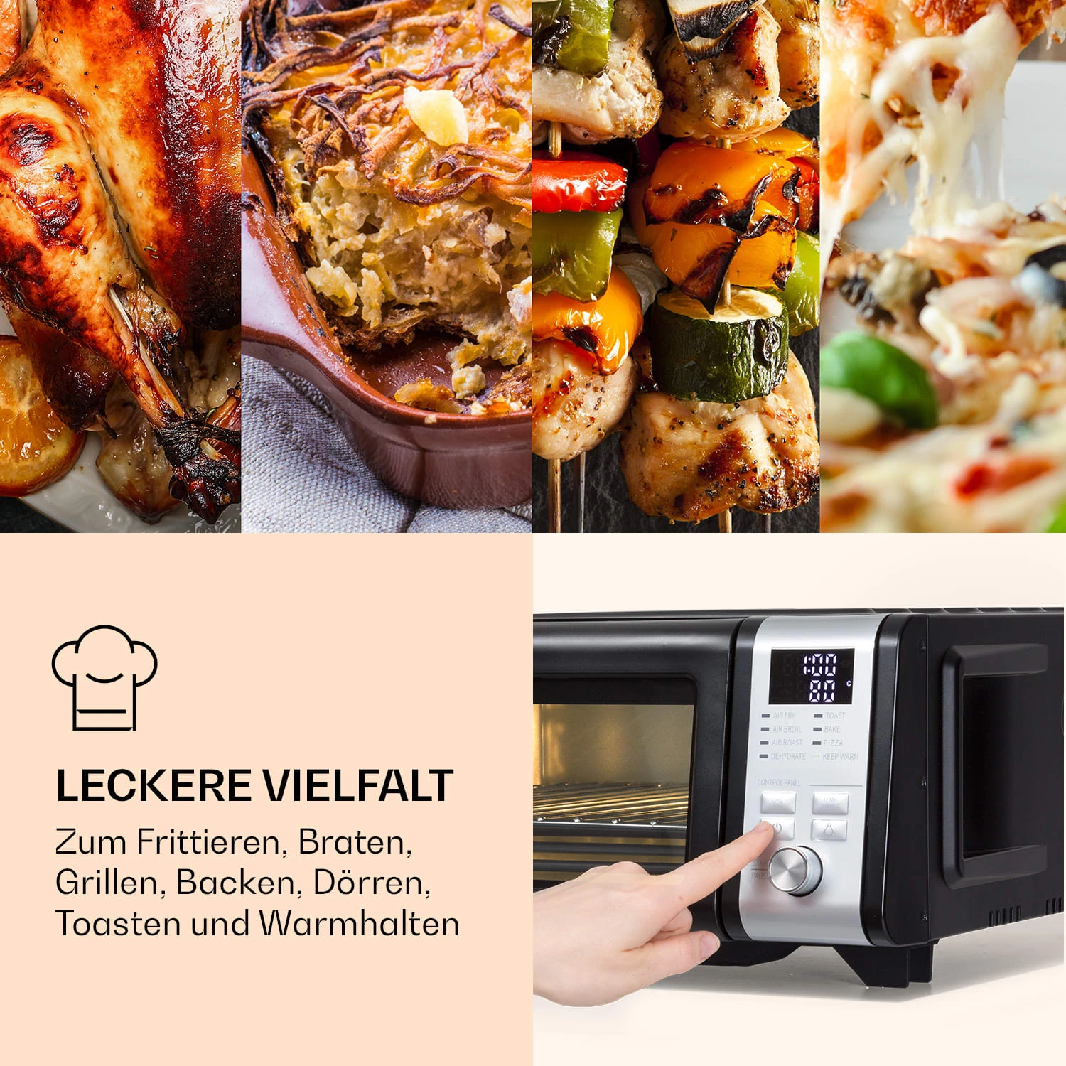 Vita-Crisp Heißluftfritteuse 1700W 10L 8 Funktionen Platzsparend – Bild 4