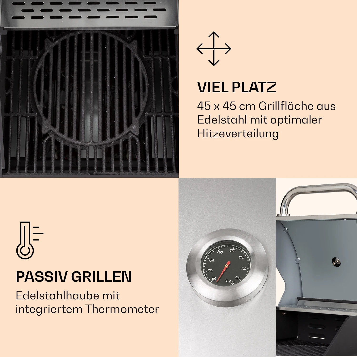 Lucifer 2 Gasgrill 2 X 3,6 KW Brenner 45x45cm Grill Edelstahl Mobil – Bild 4