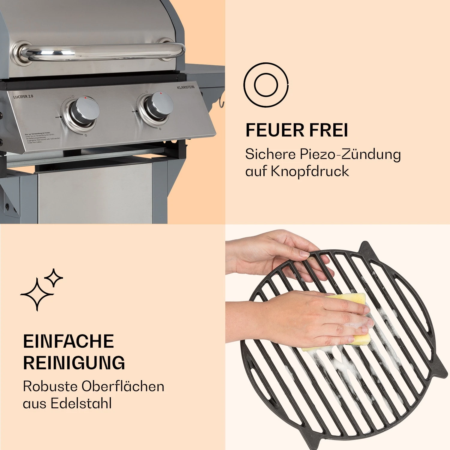 Lucifer 2 Gasgrill 2 X 3,6 KW Brenner 45x45cm Grill Edelstahl Mobil – Bild 7