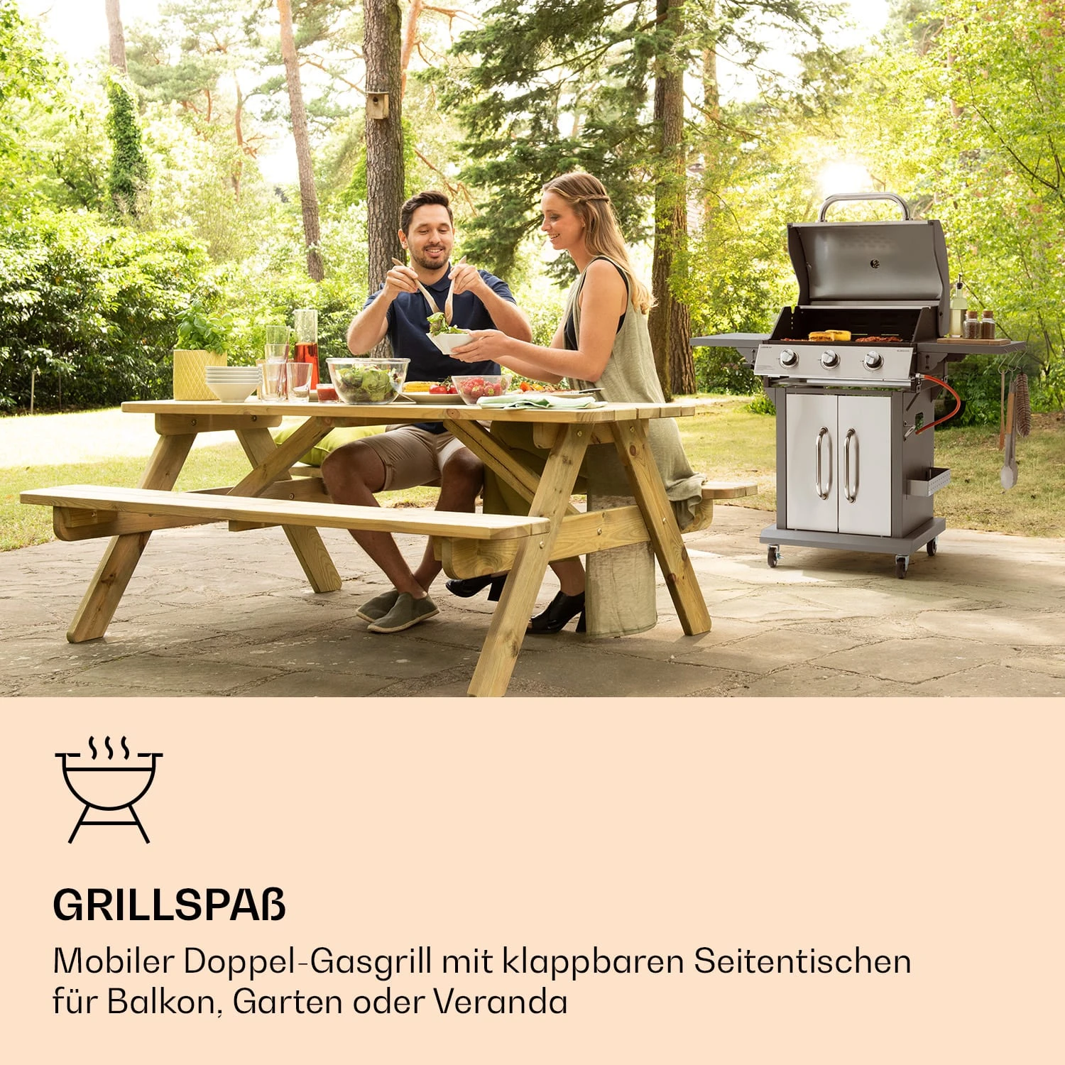 Lucifer 3 Gasgrill 3 X 3,6 KW Brenner 60x45cm Grill Edelstahl Mobil – Bild 2