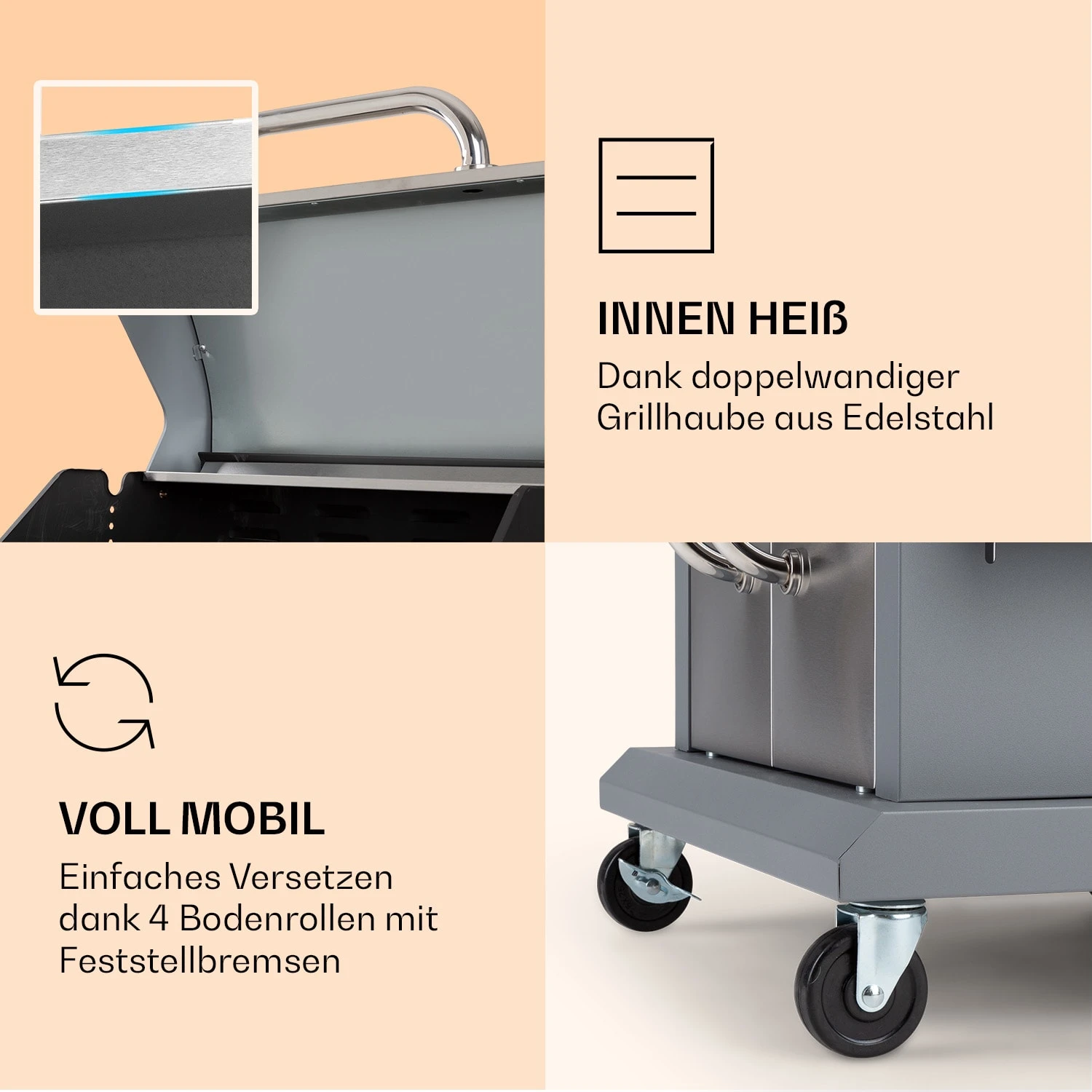 Lucifer 3 Gasgrill 3 X 3,6 KW Brenner 60x45cm Grill Edelstahl Mobil – Bild 6