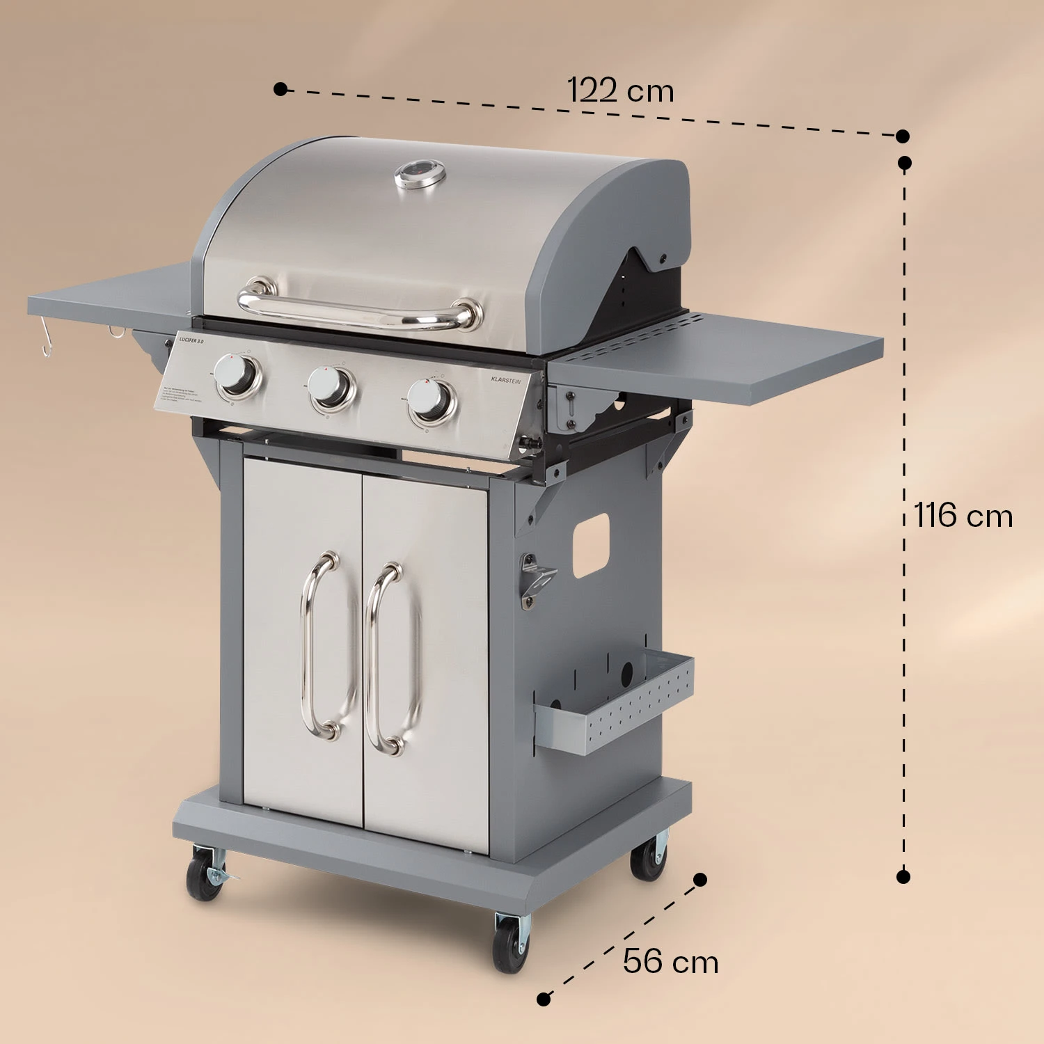 Lucifer 3 Gasgrill 3 X 3,6 KW Brenner 60x45cm Grill Edelstahl Mobil – Bild 8