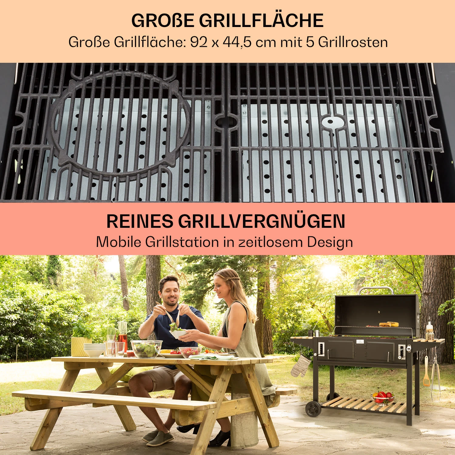 Aberdeen Double Holzkohlegrill Smoker Thermometer 2 Seitentische Mobil – Bild 4