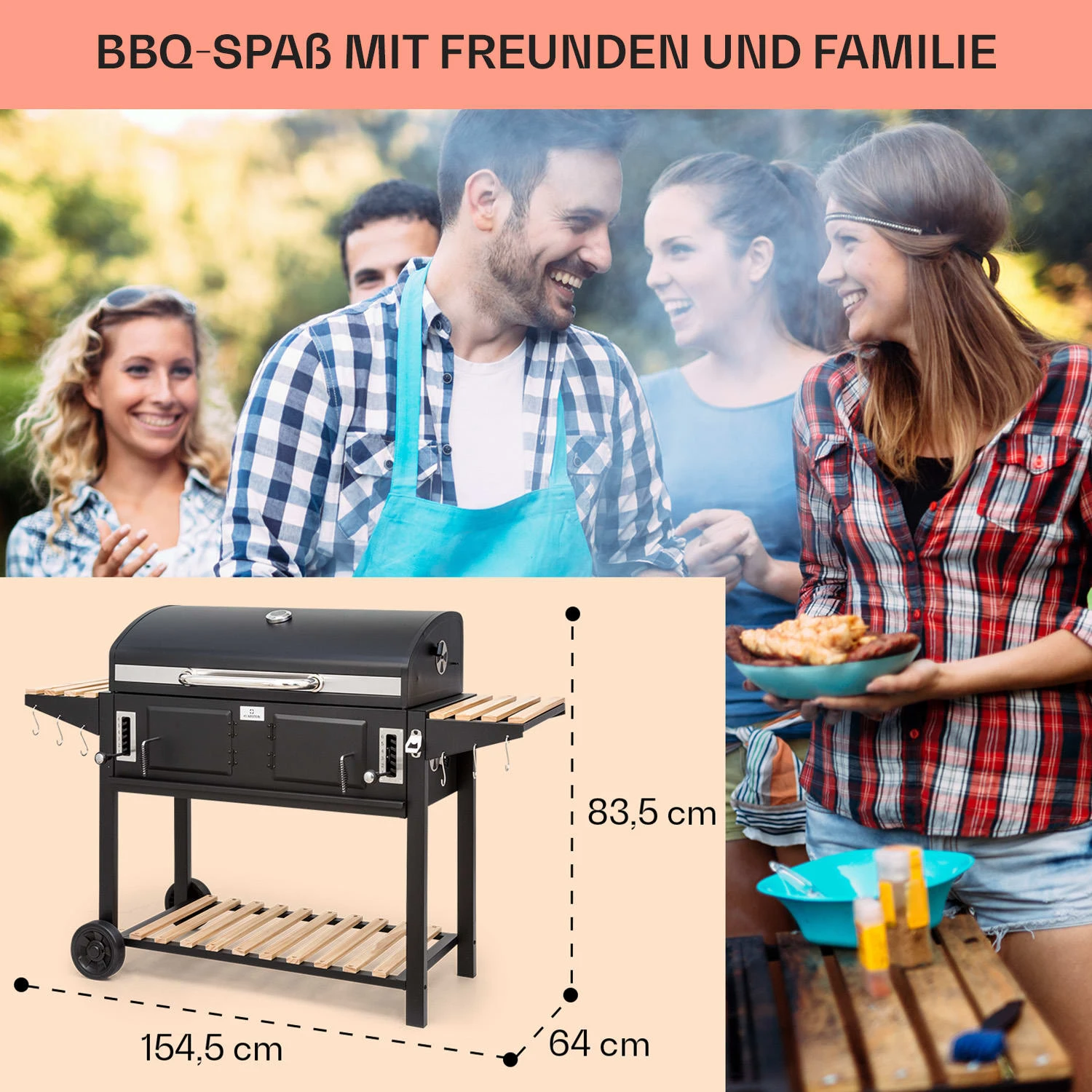 Aberdeen Double Holzkohlegrill Smoker Thermometer 2 Seitentische Mobil – Bild 7