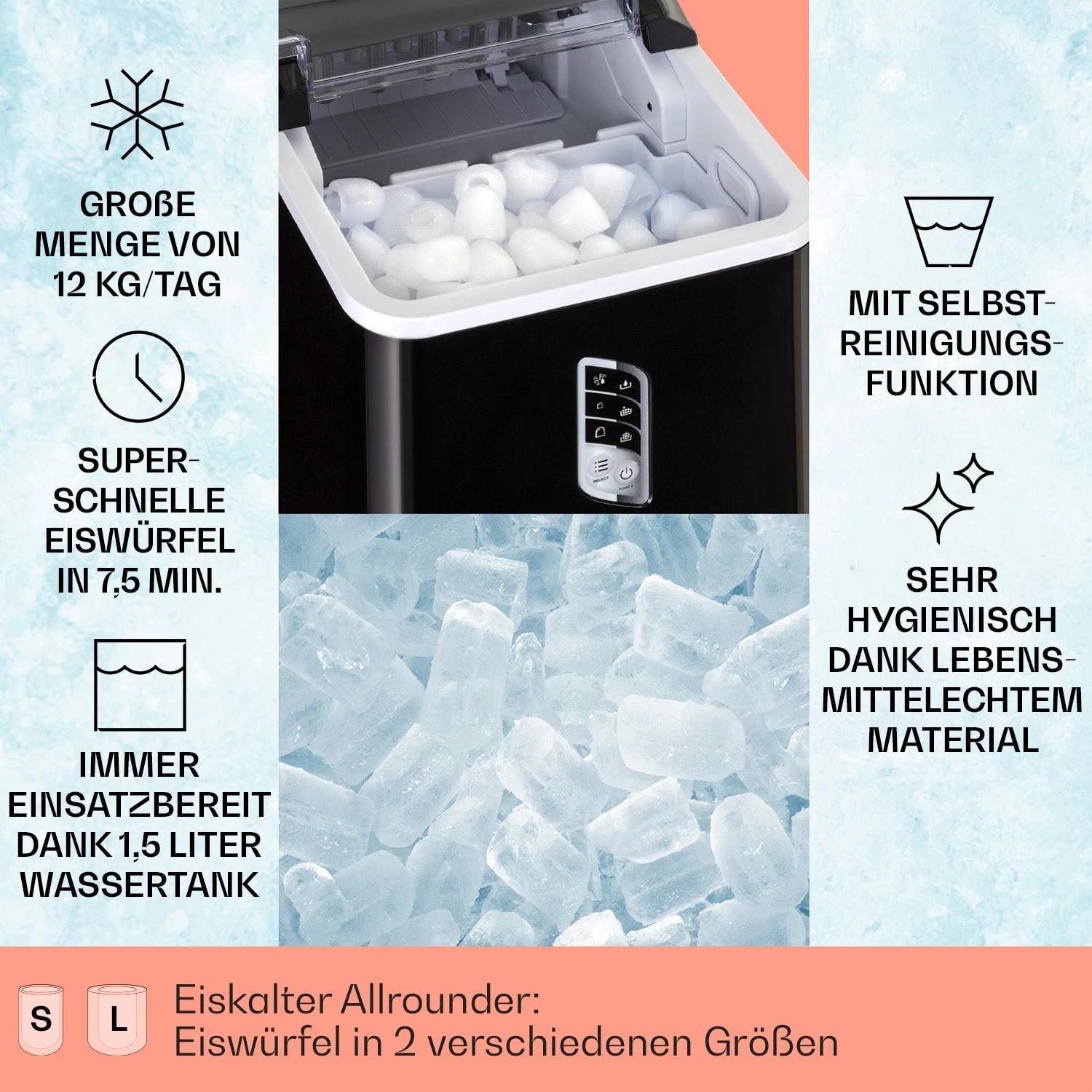 Albaron Eiswürfelmaschine Bullet-Eis 12 Kg / 24 H 1,5 Ltr. Display – Bild 2