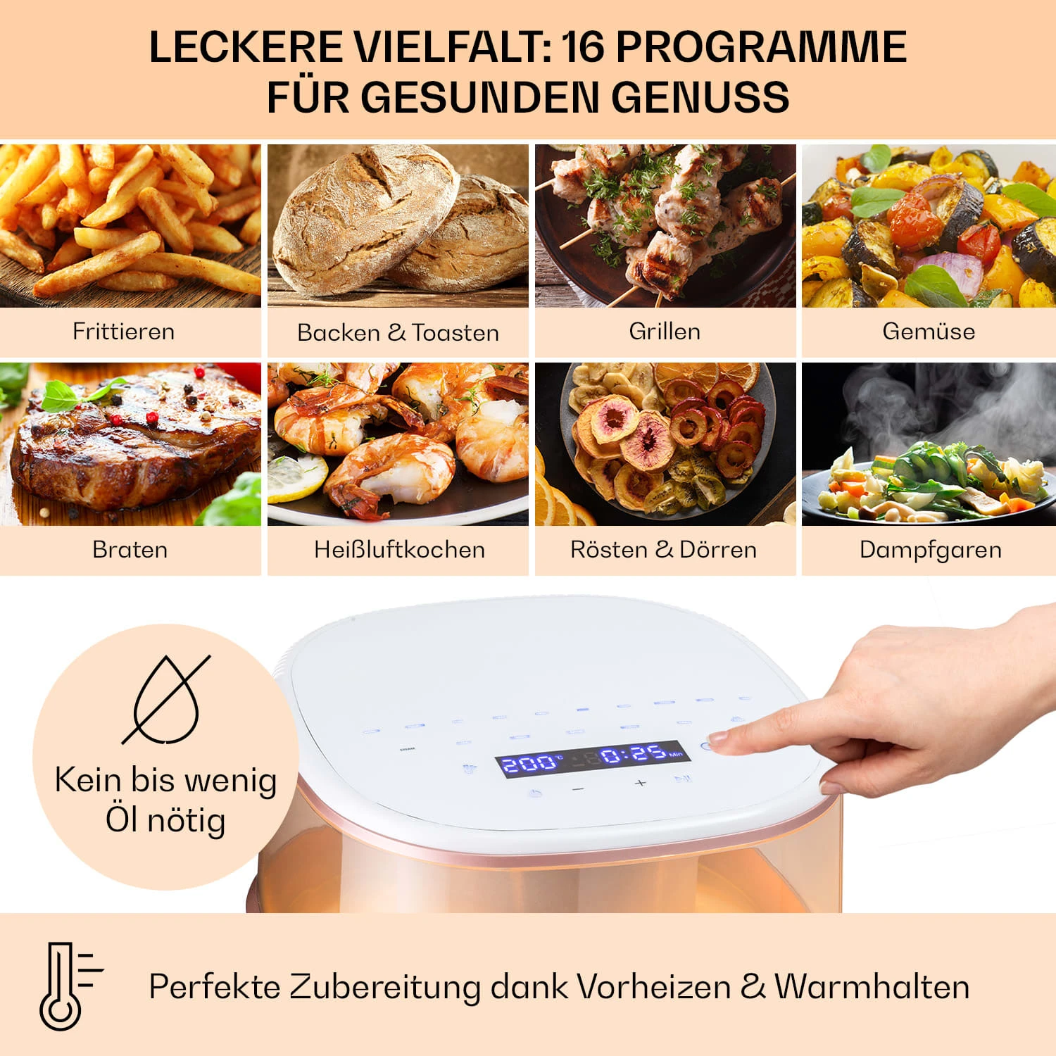 Air Bloom Heißluftfritteuse Dampffunktion 1500W 7,5 Liter 16 Programme – Bild 4