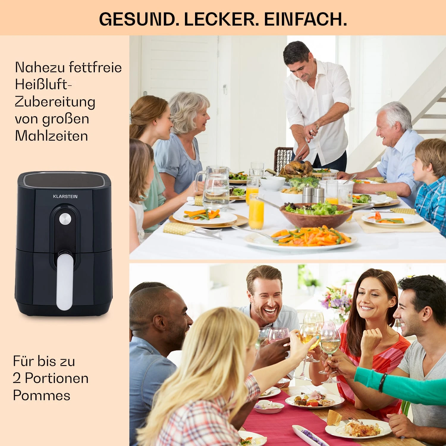 Crisp-Pro Heißluftfritteuse Air Fryer 1400W 2,8 Ltr Timer Edelstahl – Bild 5