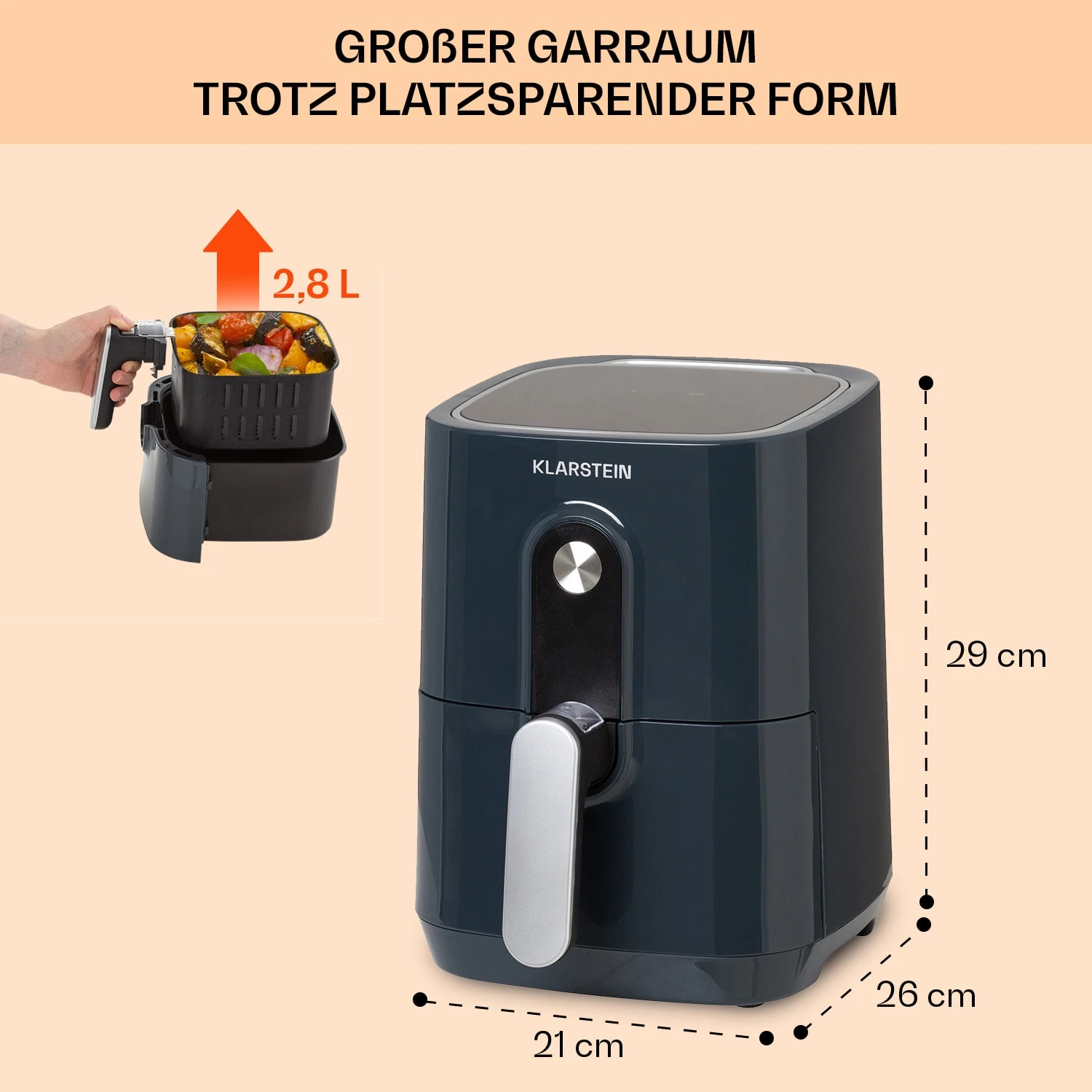 Crisp-Pro Heißluftfritteuse Air Fryer 1400W 2,8 Ltr Timer Edelstahl – Bild 6