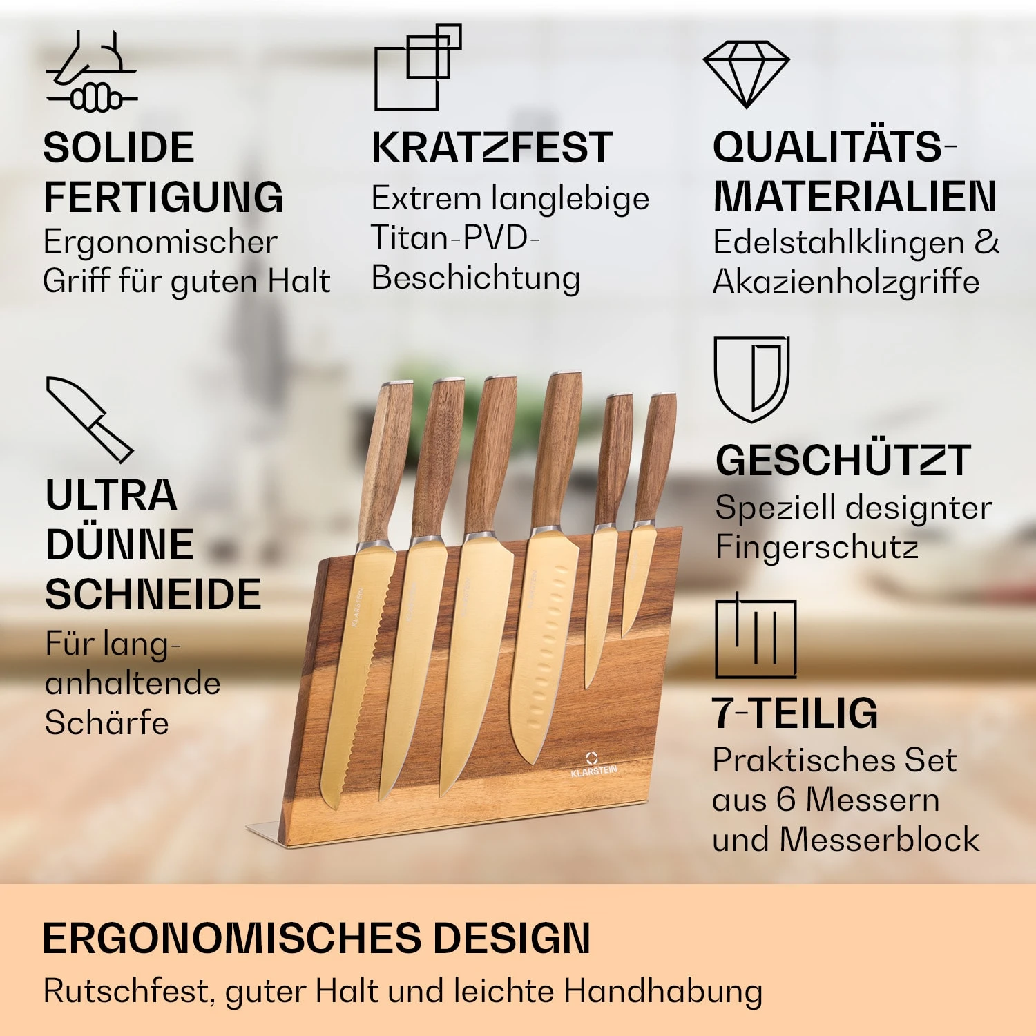 Kazuno Messerset 7 Teile Magnetischer Block PVD Titanium-Beschichtung – Bild 2