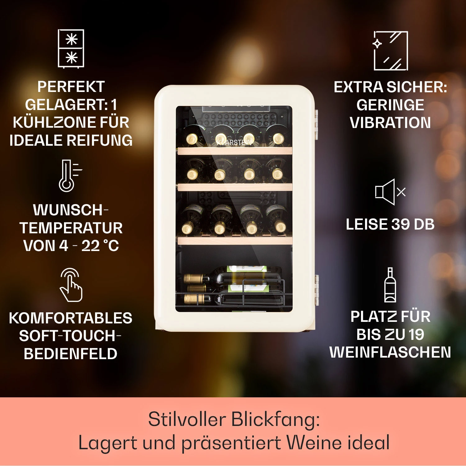 Vinetage 19 Uno Getränkekühler Kühlschrank 70 Ltr 4-22°C Retro-Design – Bild 2