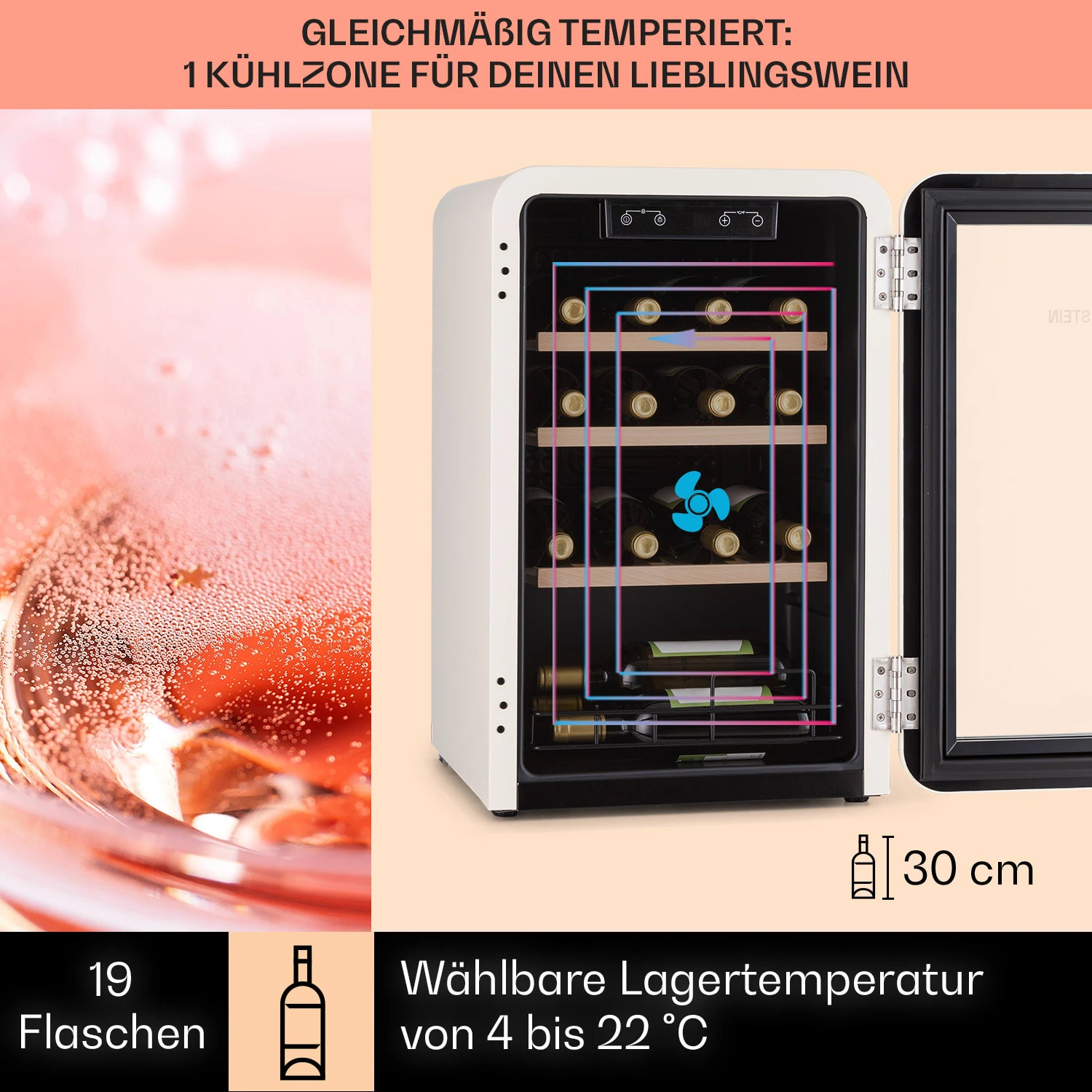 Vinetage 19 Uno Getränkekühler Kühlschrank 70 Ltr 4-22°C Retro-Design – Bild 3