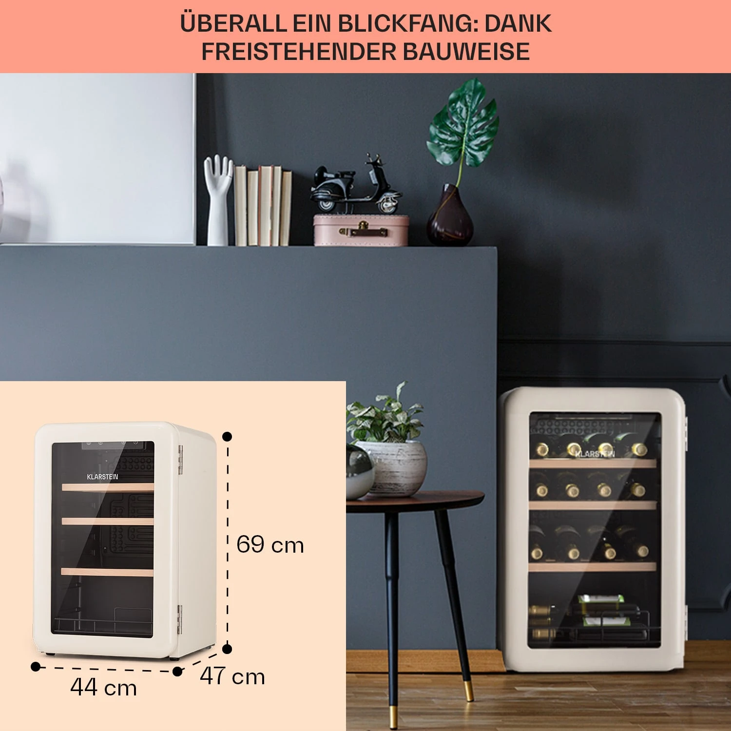 Vinetage 19 Uno Getränkekühler Kühlschrank 70 Ltr 4-22°C Retro-Design – Bild 6
