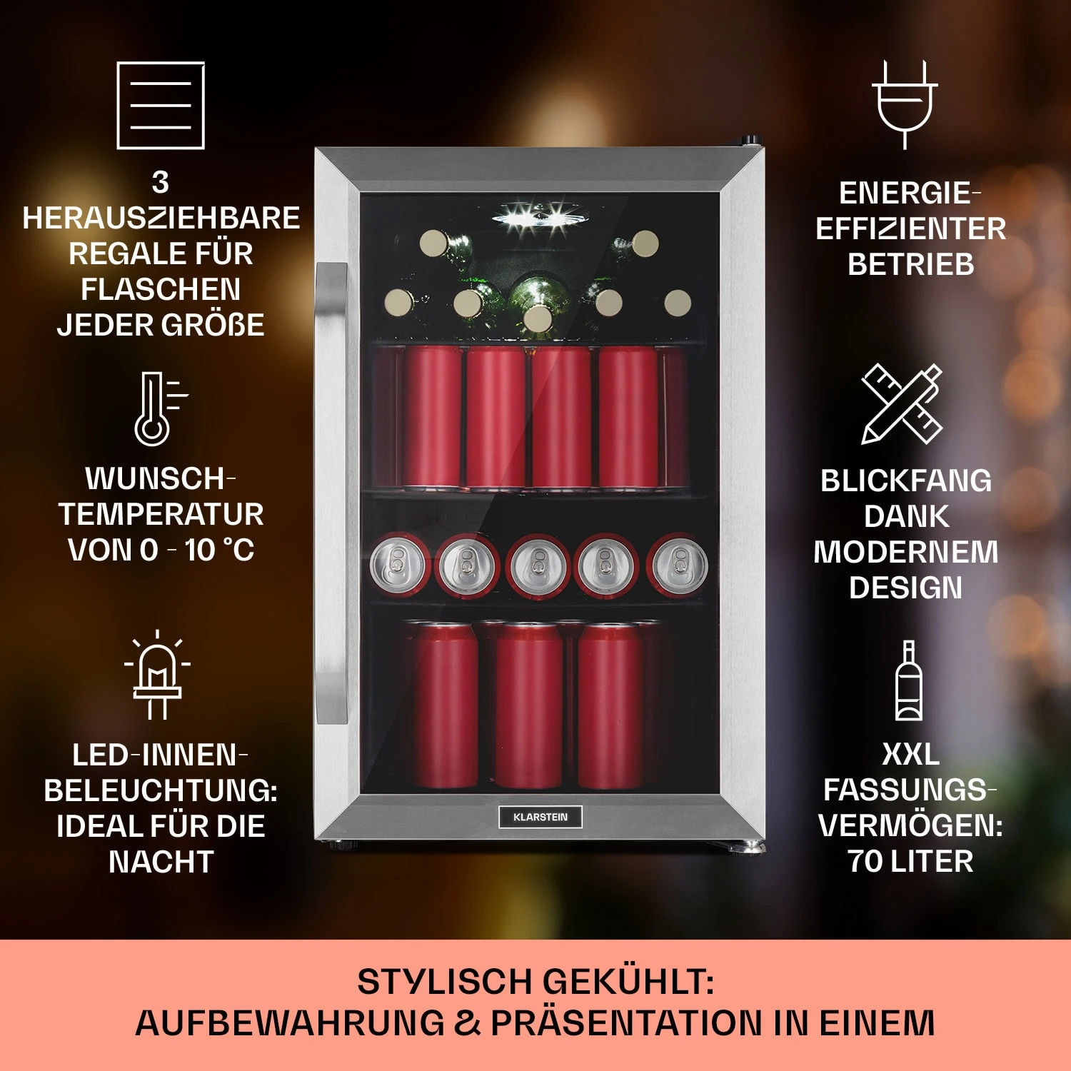 Beersafe 70 Birra Edition Kühlschrank 70 Ltr 3 Böden Glastür Edelstahl – Bild 2