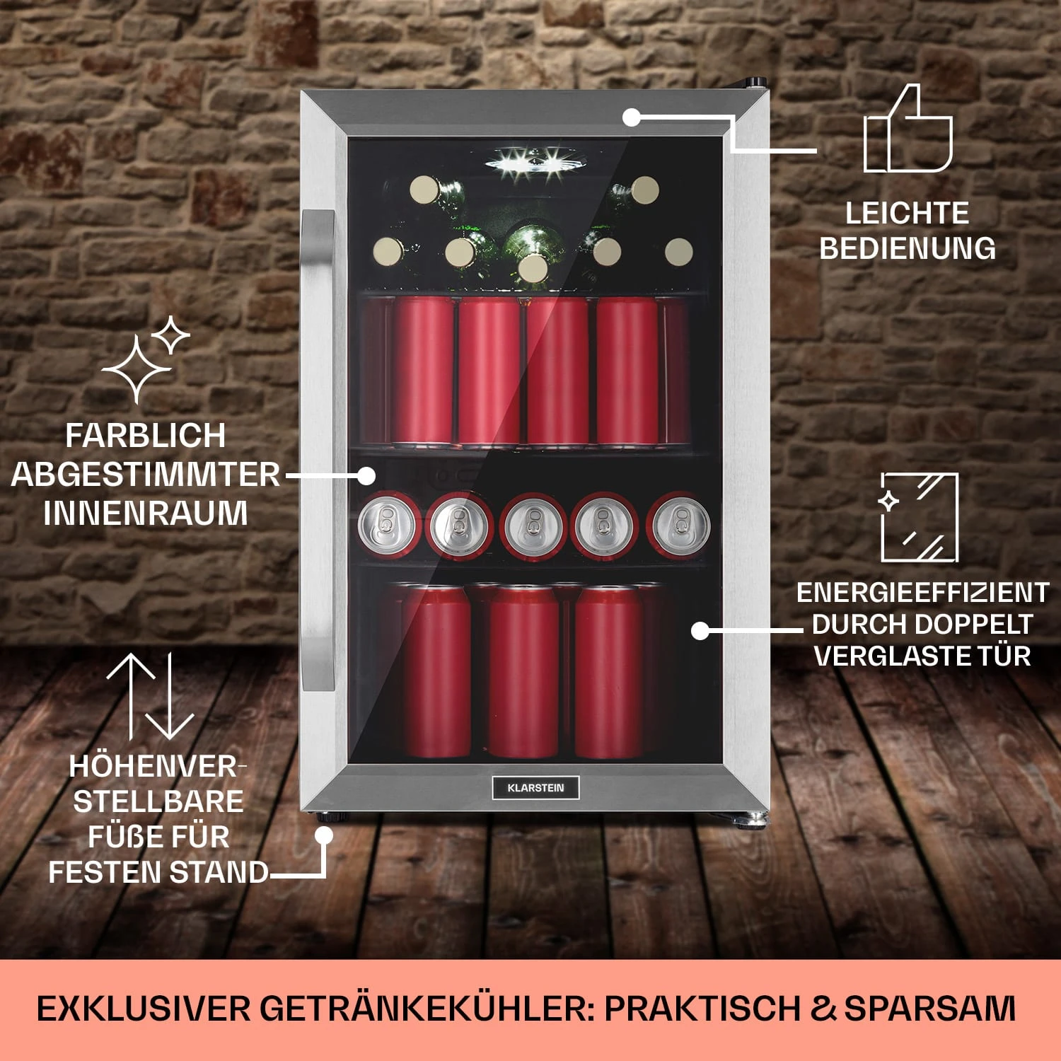 Beersafe 70 Birra Edition Kühlschrank 70 Ltr 3 Böden Glastür Edelstahl – Bild 6