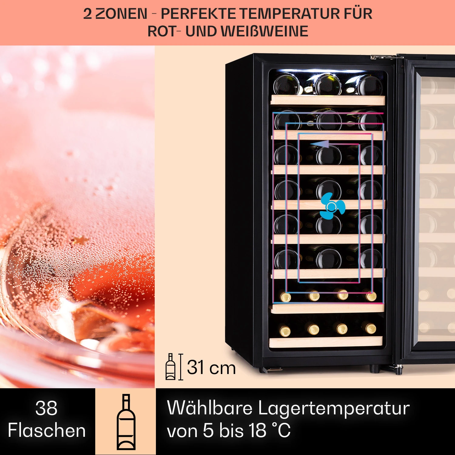 Barossa 38 Uno Weinkühlschrank 1 Zone 94 Ltr 38 Fl Touch-Display – Bild 3