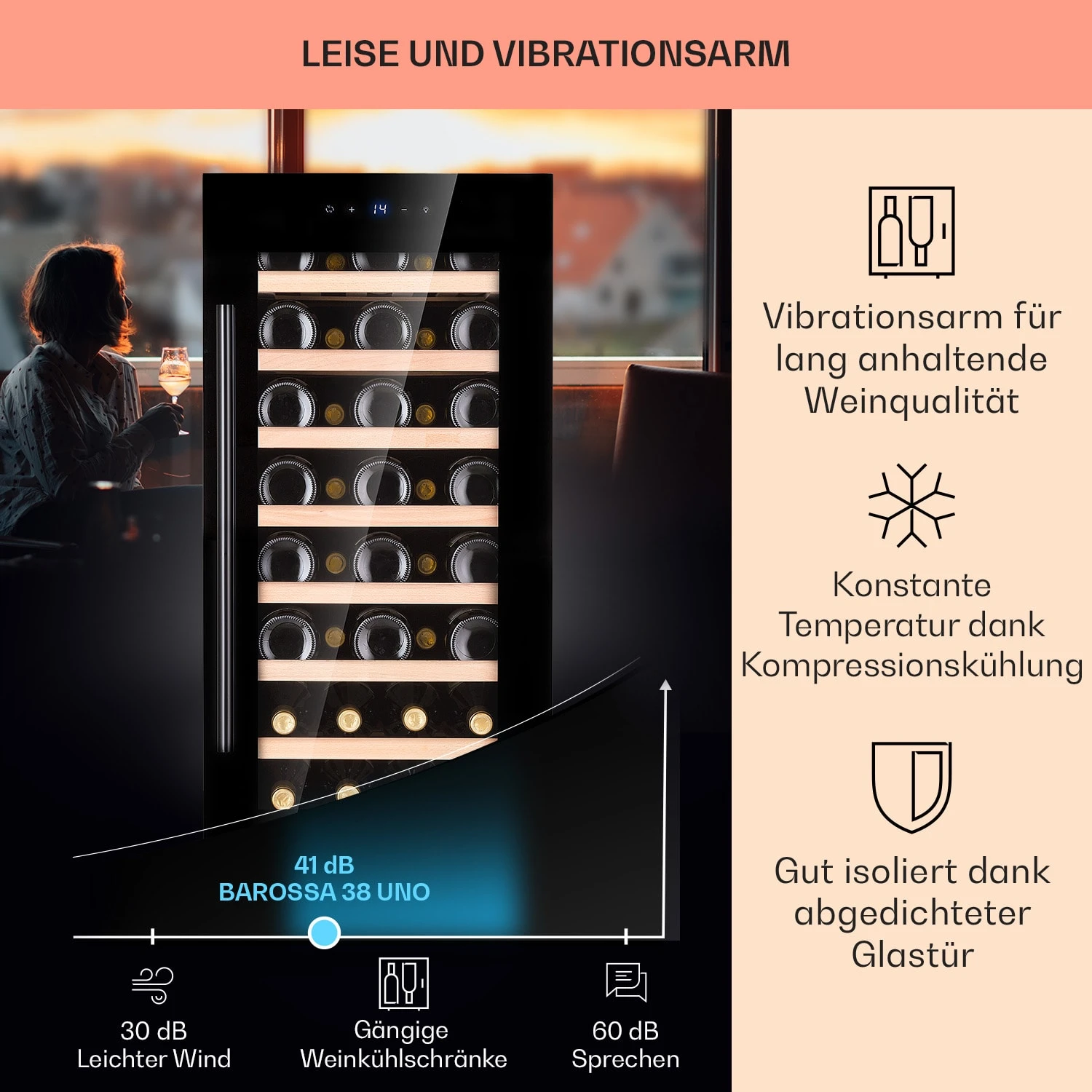 Barossa 38 Uno Weinkühlschrank 1 Zone 94 Ltr 38 Fl Touch-Display – Bild 4