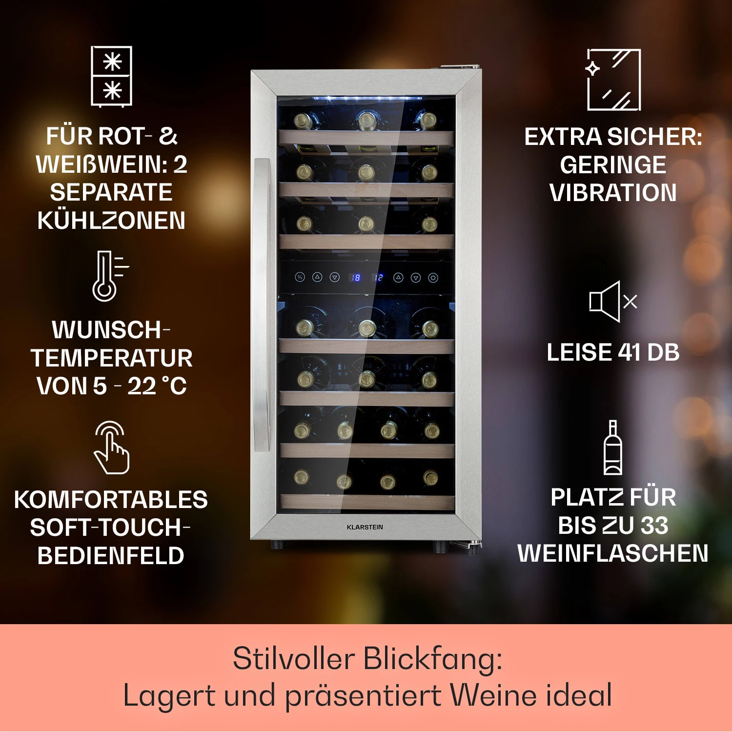 Vinamour 33 Duo Weinkühlschrank 2 Zonen 89 L / 33 Flaschen 5-18°C Touch – Bild 2