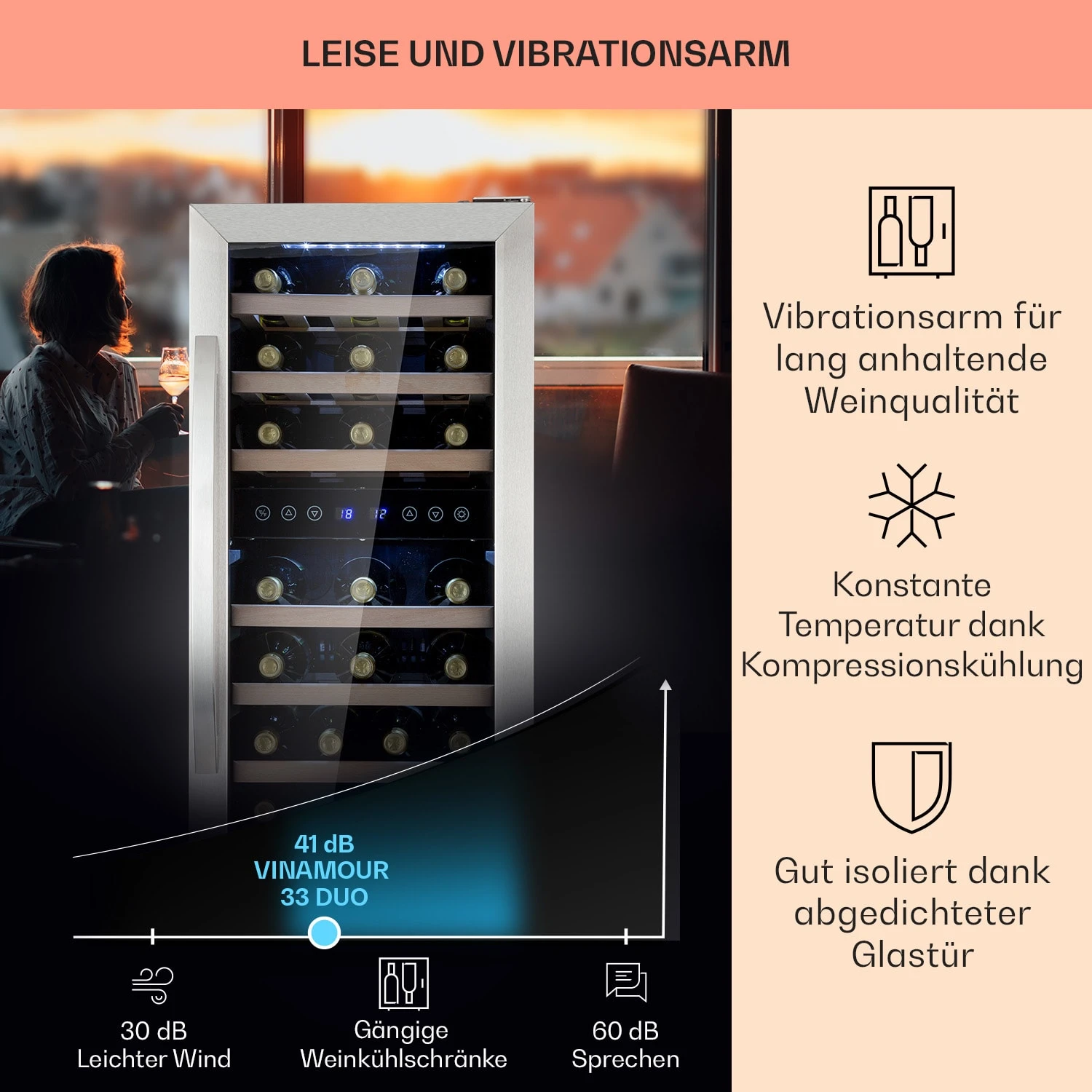 Vinamour 33 Duo Weinkühlschrank 2 Zonen 89 L / 33 Flaschen 5-18°C Touch – Bild 4