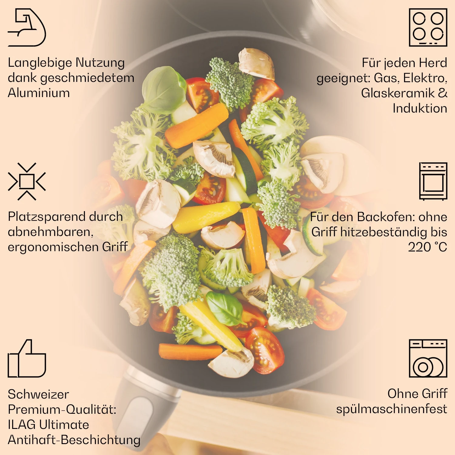 Noto Endurance Bratpfannen-Set Geschmiedetes Aluminium 3 Größen 2 Filz-Schoner – Bild 2