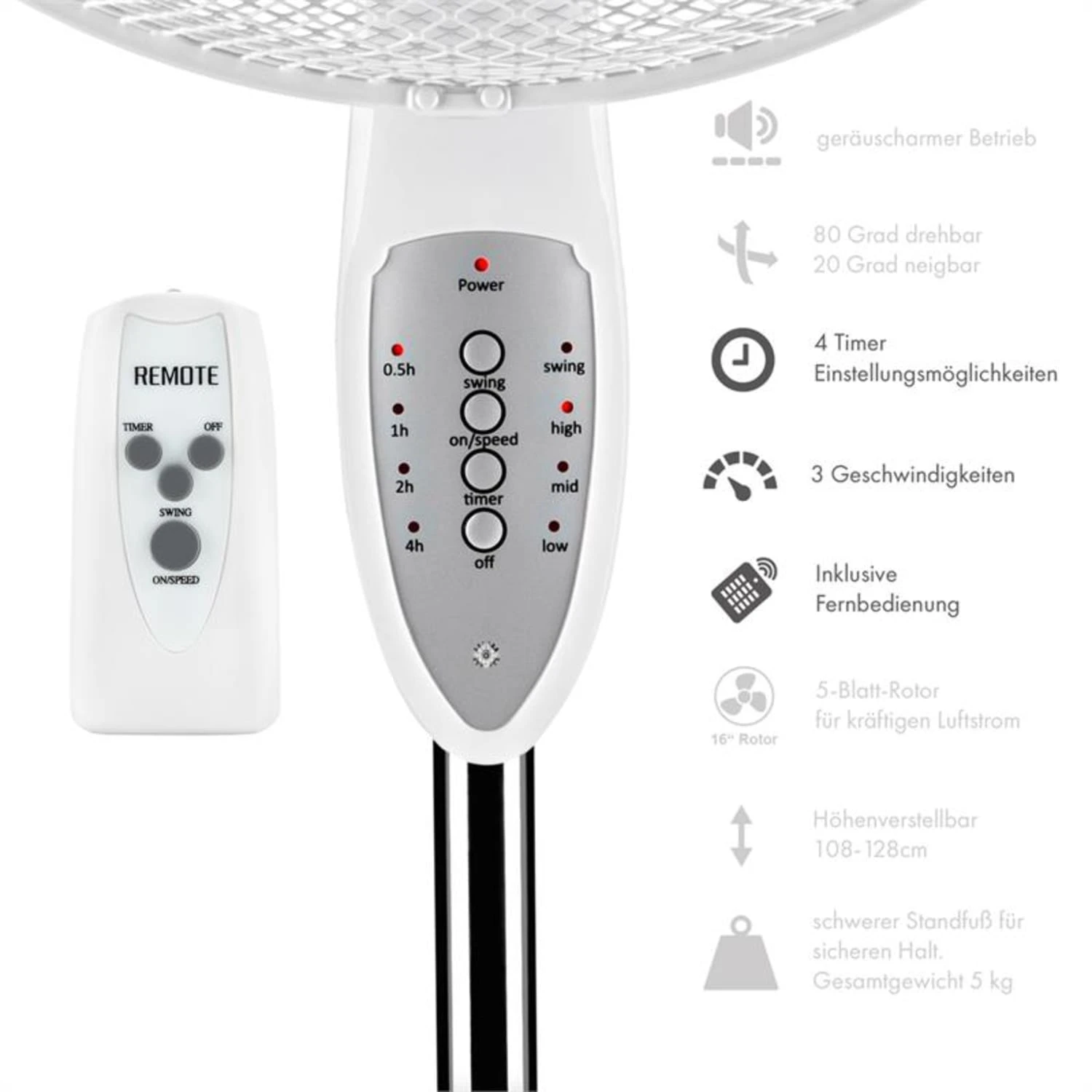 Summerjam Standventilator 2er-Set Standlüfter 50W 3 Stufen Weiß – Bild 4