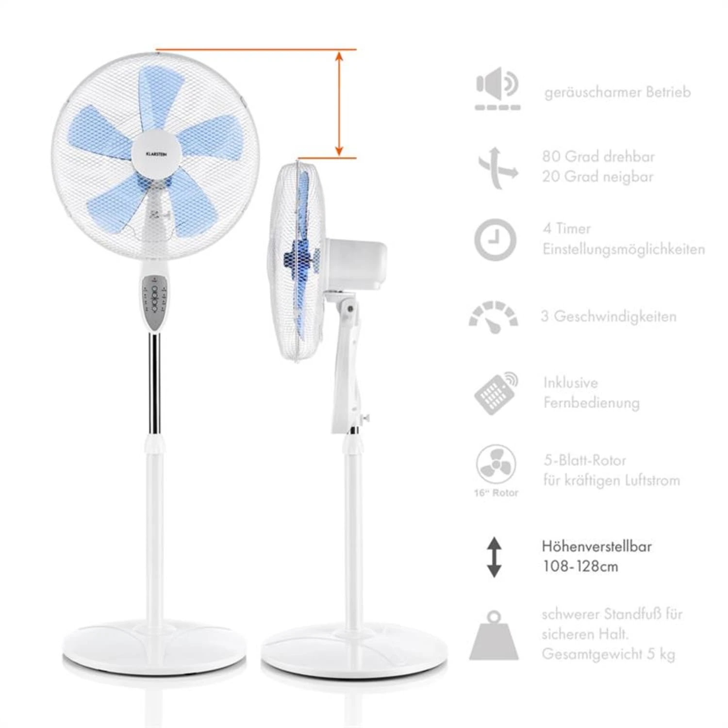 Summerjam Standventilator 2er-Set Standlüfter 50W 3 Stufen Weiß – Bild 5